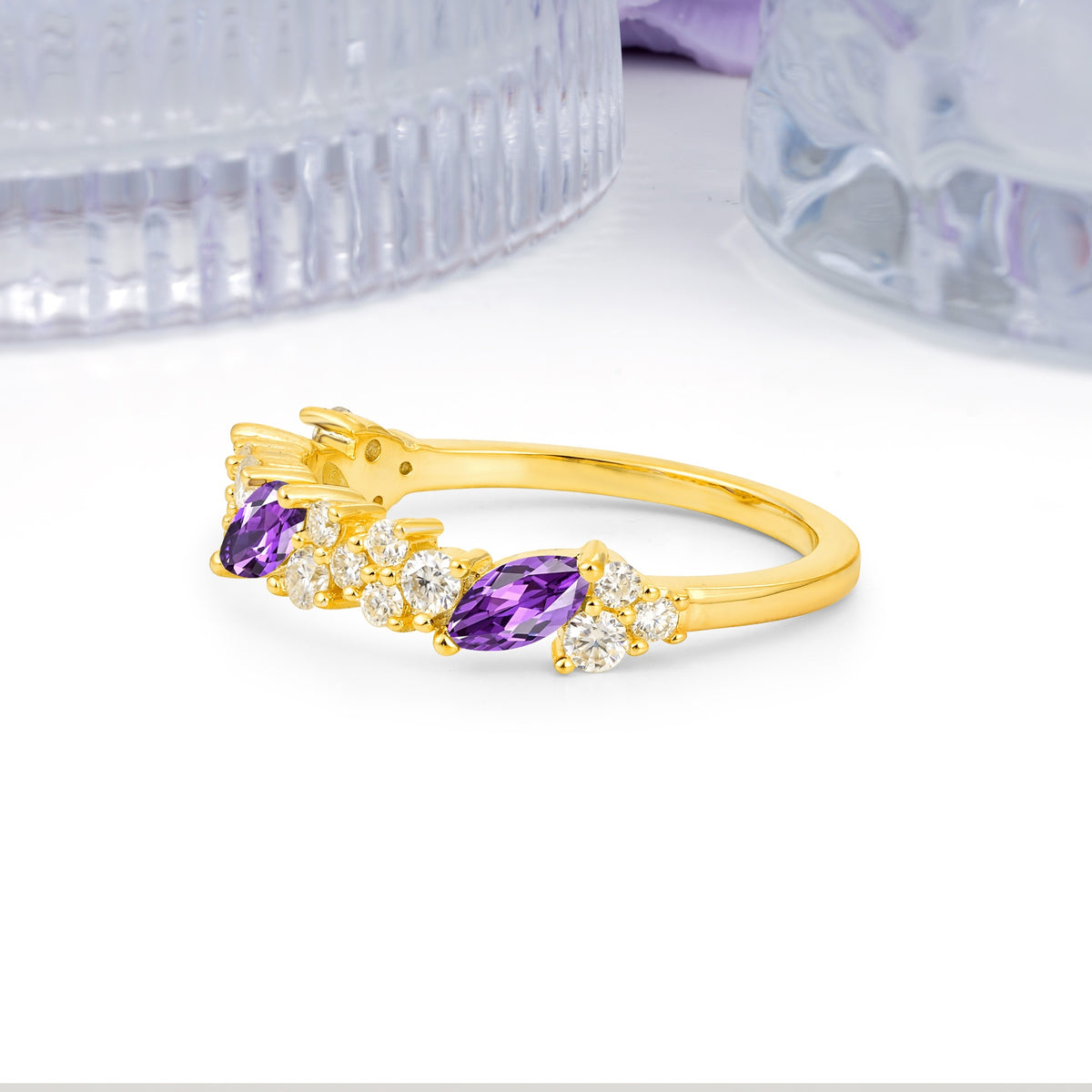 Distinctive And Luxurious 2-Prong Marquise Cut Amethyst Wedding Ring - Additional view