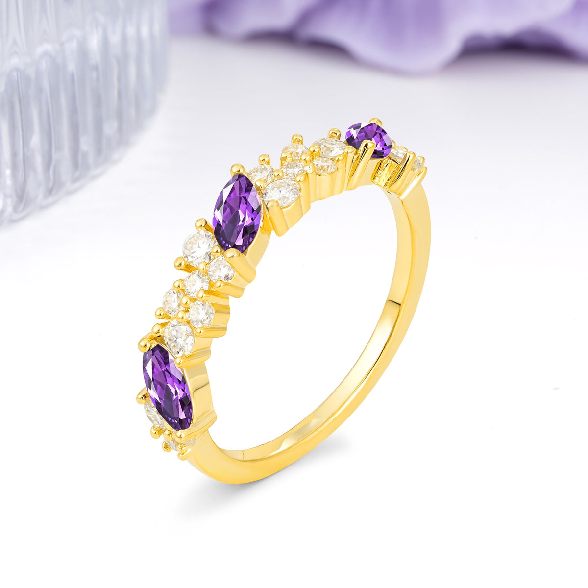 Distinctive And Luxurious 2-Prong Marquise Cut Amethyst Wedding Ring - Additional view