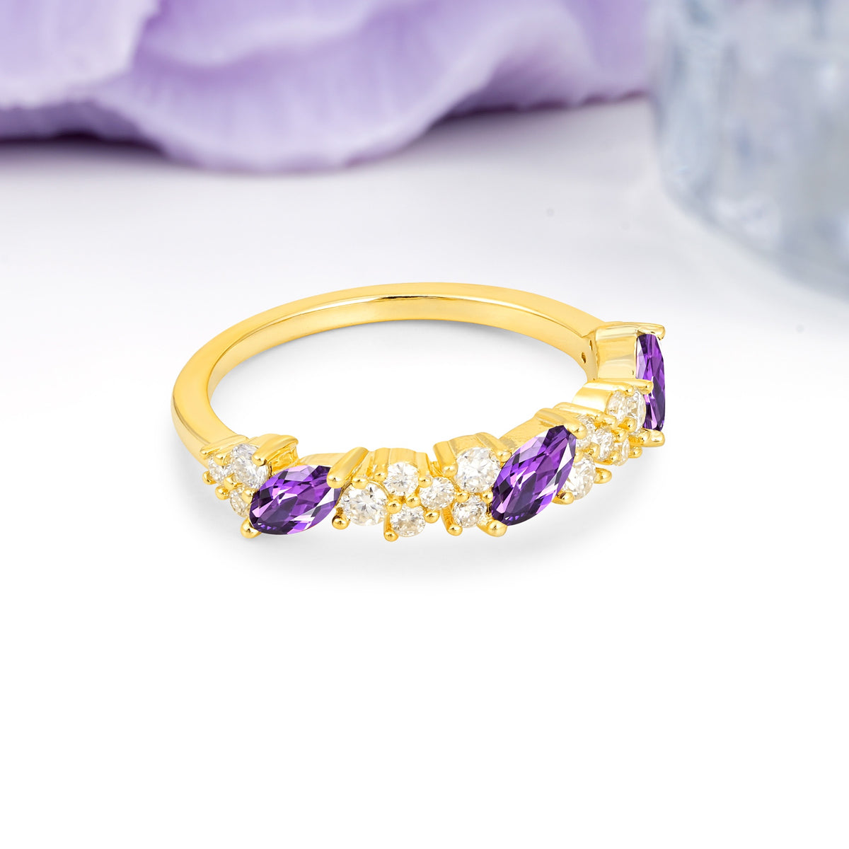 Distinctive And Luxurious 2-Prong Marquise Cut Amethyst Wedding Ring - Additional view