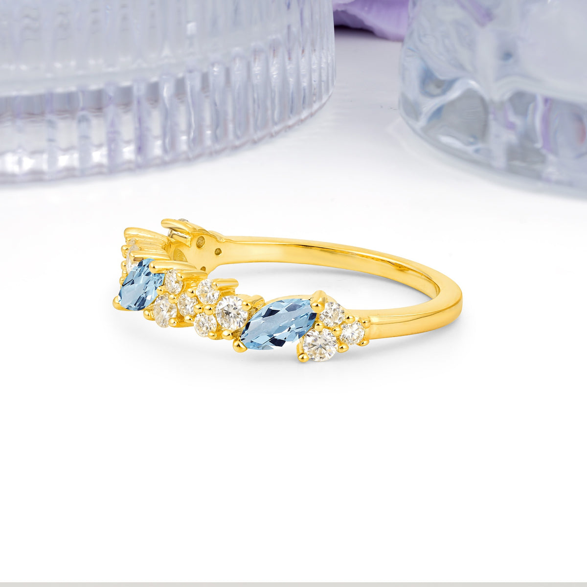 Distinctive And Luxurious 2-Prong Marquise Cut Aquamarine Wedding Ring - Additional view