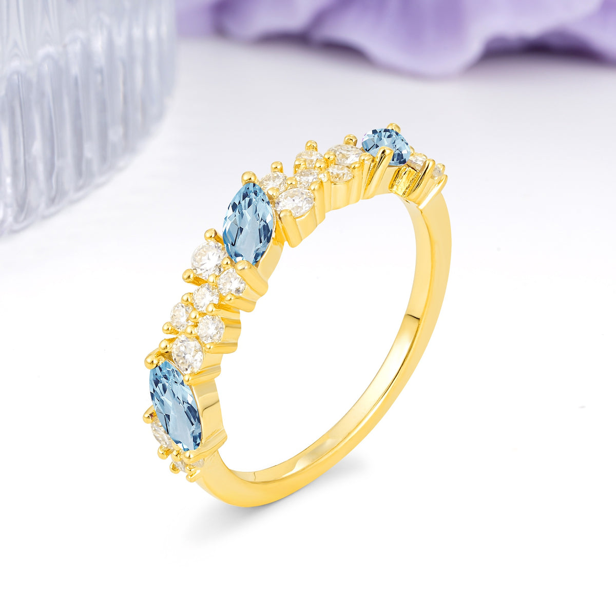 Distinctive And Luxurious 2-Prong Marquise Cut Aquamarine Wedding Ring - Additional view