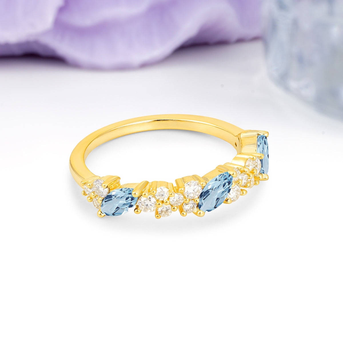 Distinctive And Luxurious 2-Prong Marquise Cut Aquamarine Wedding Ring - Additional view