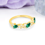Distinctive And Luxurious 2-Prong Marquise Cut Emerald Wedding Ring - Additional view