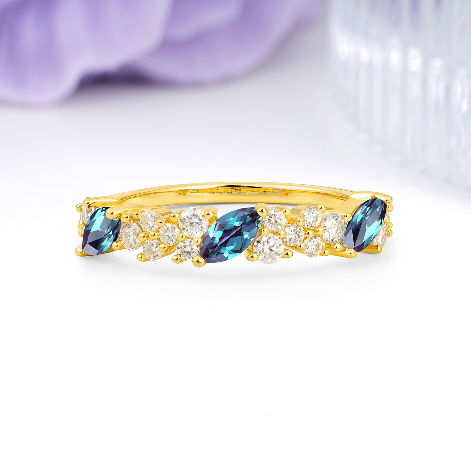 Distinctive And Luxurious 2-Prong Marquise Cut Alexandrite Wedding Ring - Additional view