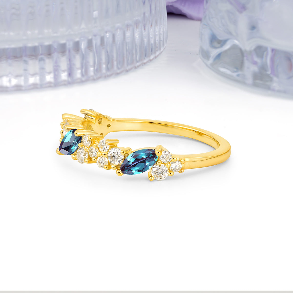 Distinctive And Luxurious 2-Prong Marquise Cut Alexandrite Wedding Ring - Additional view