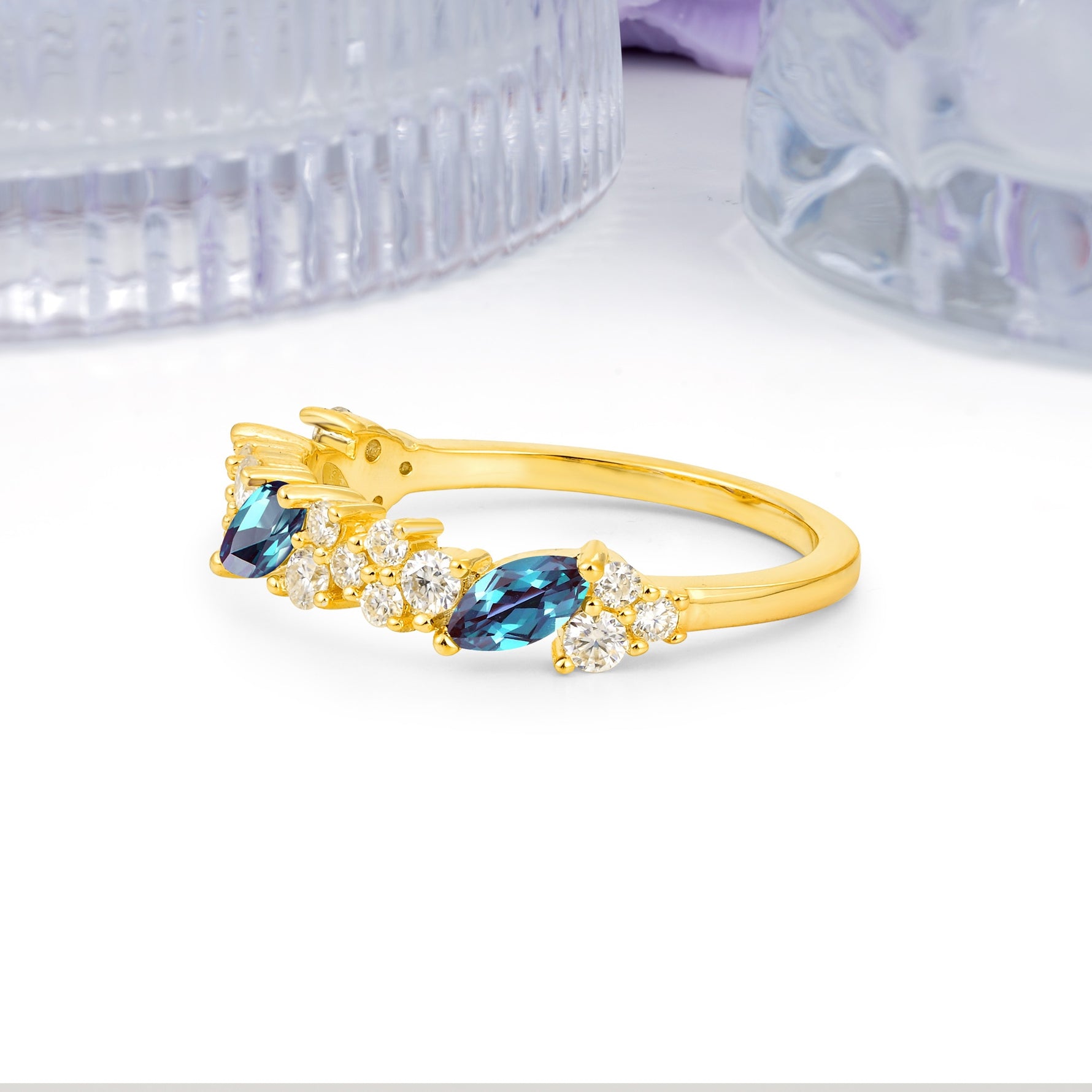 Distinctive And Luxurious 2-Prong Marquise Cut Alexandrite Wedding Ring - Additional view