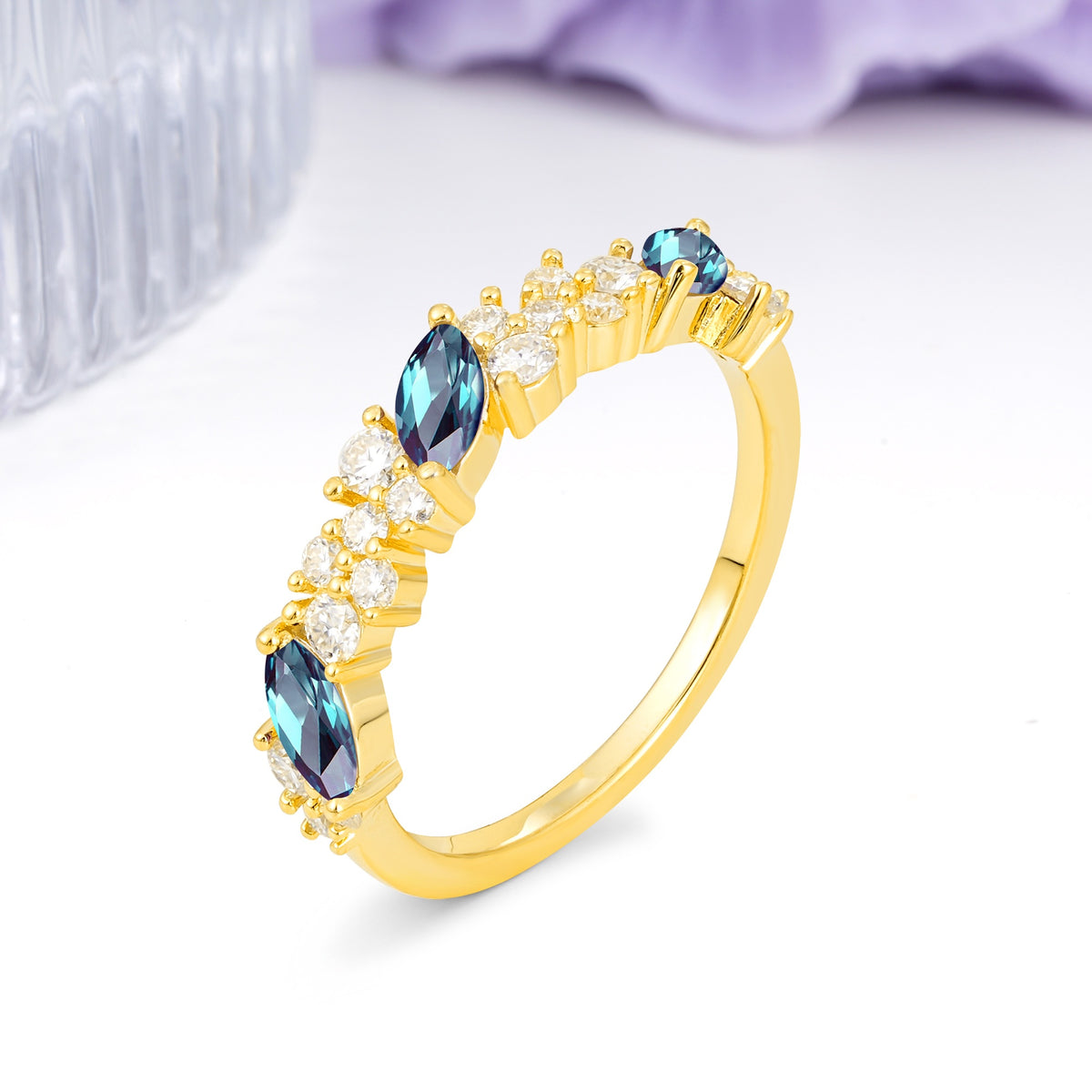 Distinctive And Luxurious 2-Prong Marquise Cut Alexandrite Wedding Ring - Additional view
