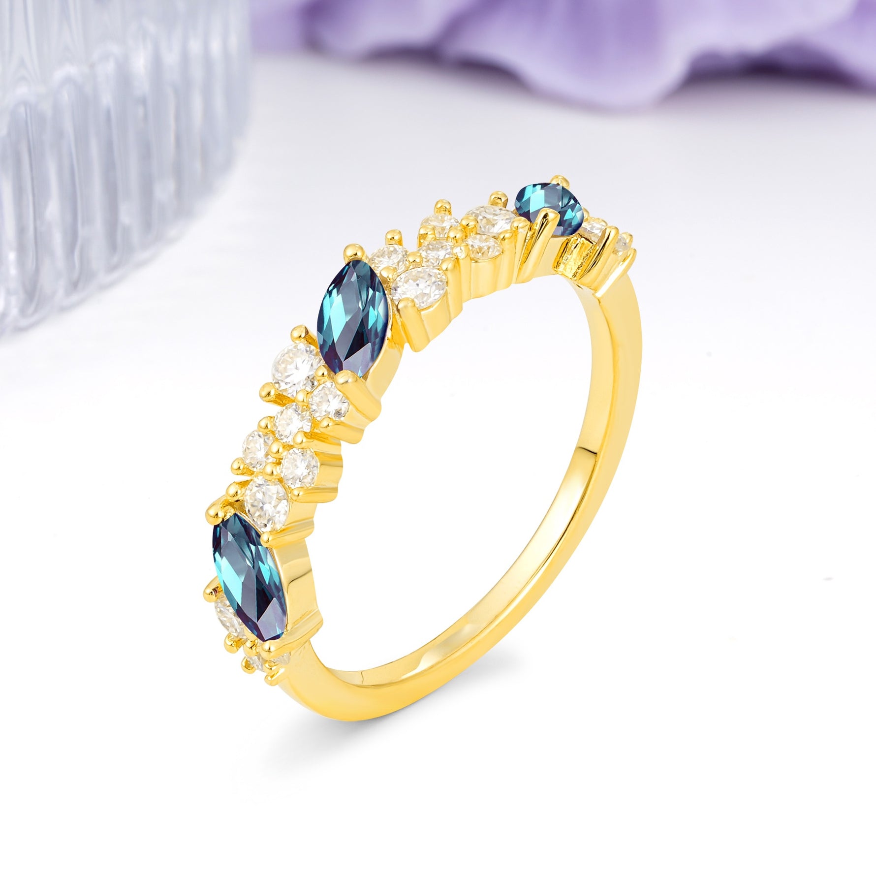 Distinctive And Luxurious 2-Prong Marquise Cut Alexandrite Wedding Ring - Additional view