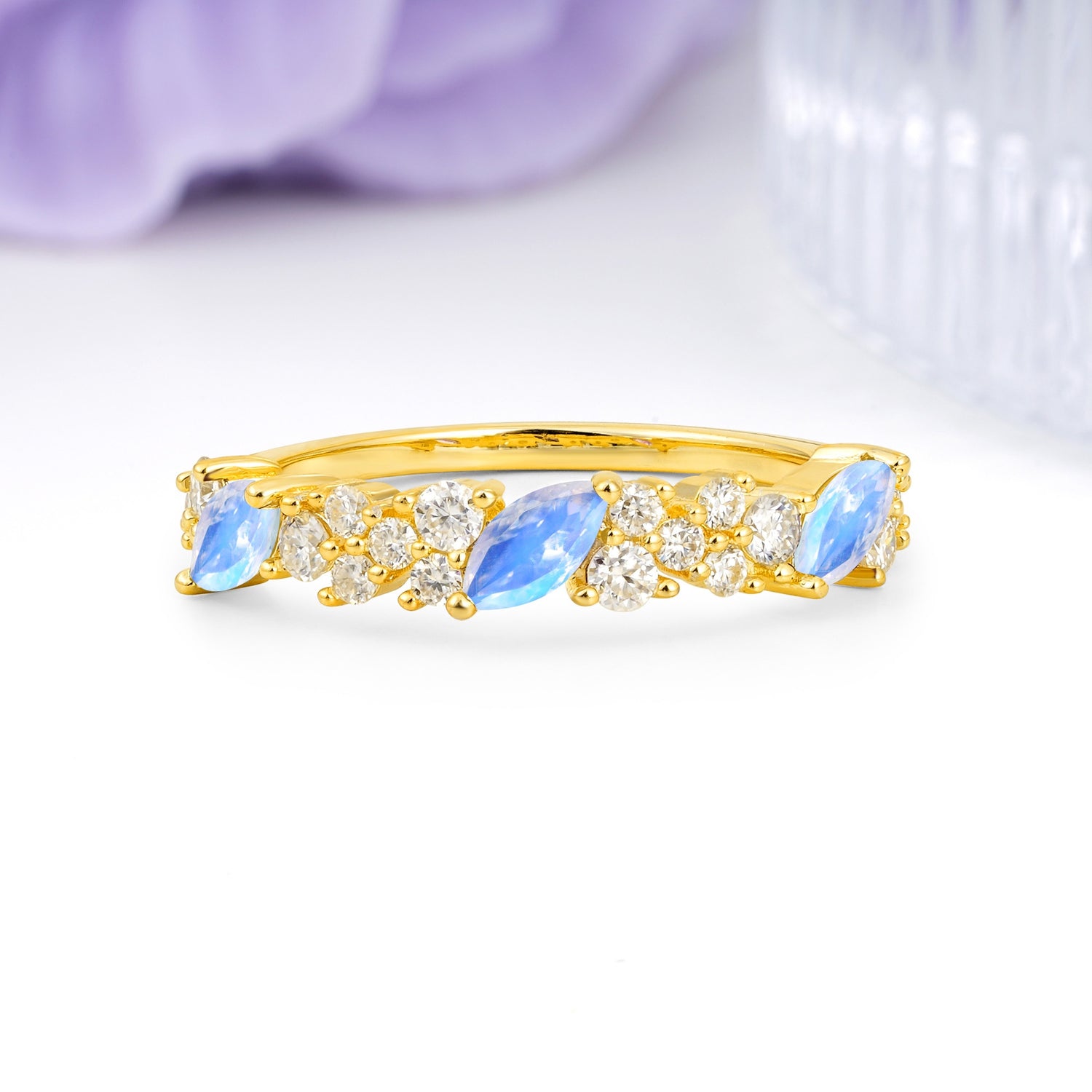 Distinctive And Luxurious 2-Prong Marquise Cut Moonstone Wedding Ring - Additional view