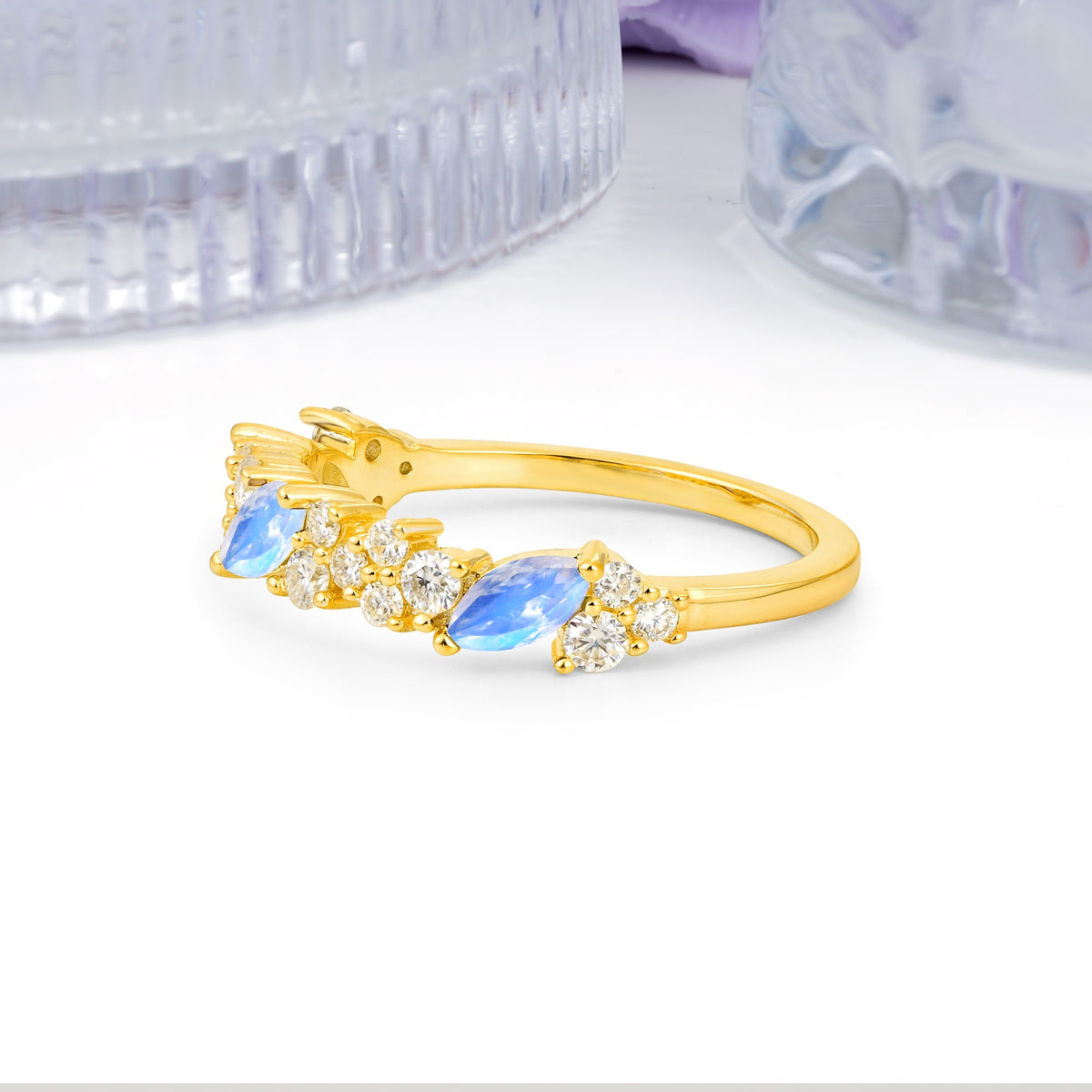 Distinctive And Luxurious 2-Prong Marquise Cut Moonstone Wedding Ring - Additional view