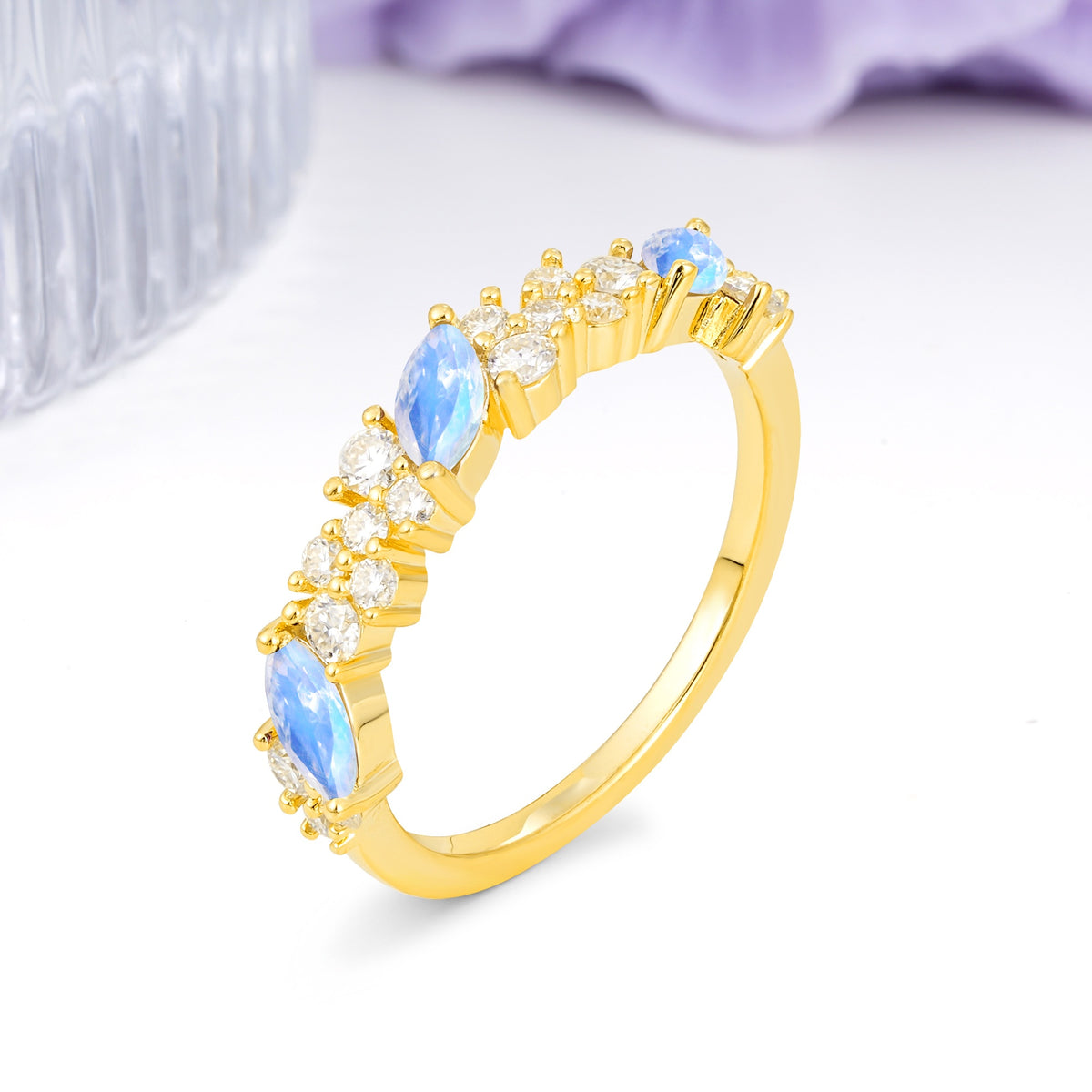 Distinctive And Luxurious 2-Prong Marquise Cut Moonstone Wedding Ring - Additional view