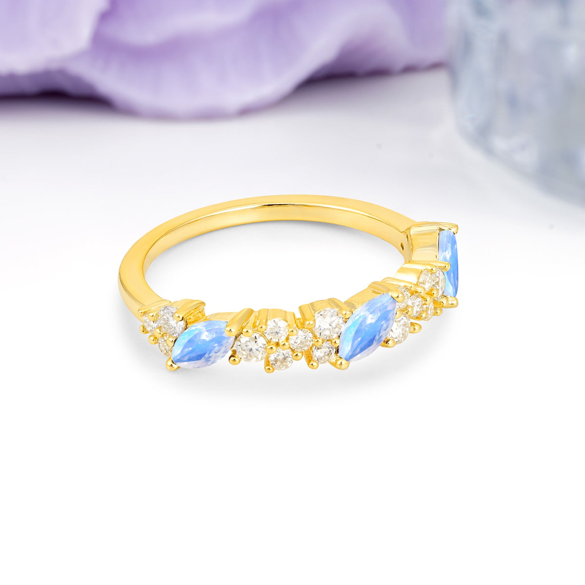 Distinctive And Luxurious 2-Prong Marquise Cut Moonstone Wedding Ring - Additional view