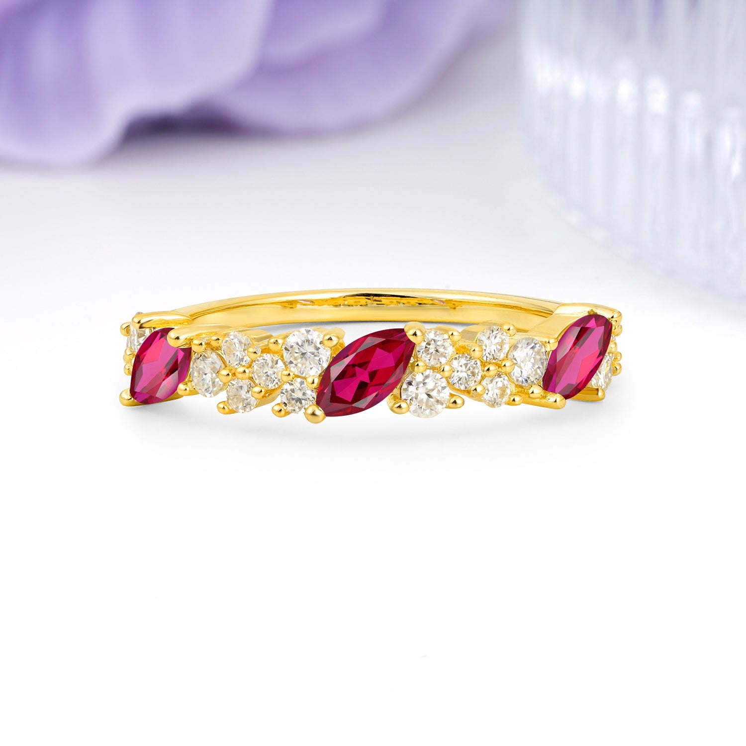 Distinctive And Luxurious 2-Prong Marquise Cut Ruby Wedding Ring - Additional view