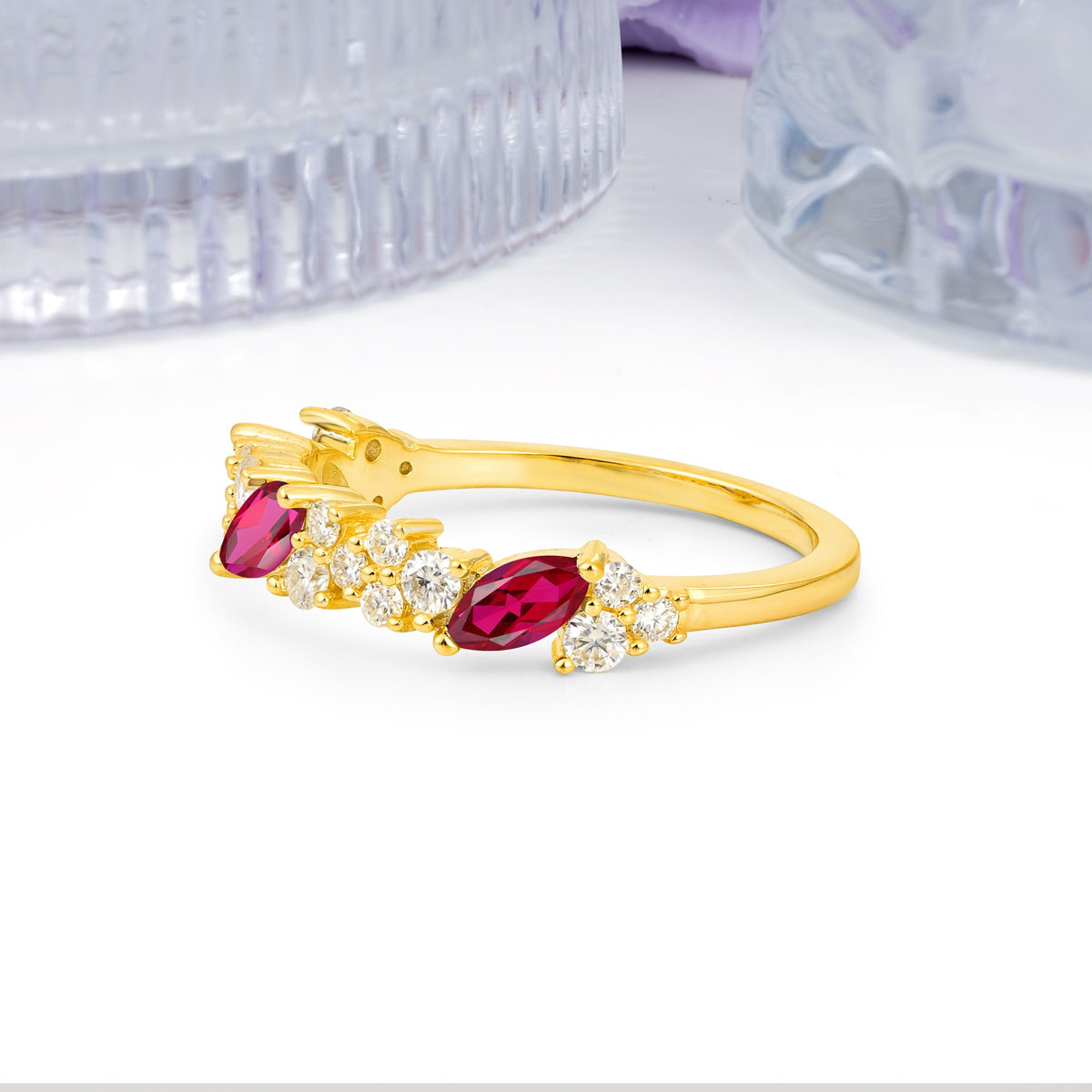 Distinctive And Luxurious 2-Prong Marquise Cut Ruby Wedding Ring - Additional view