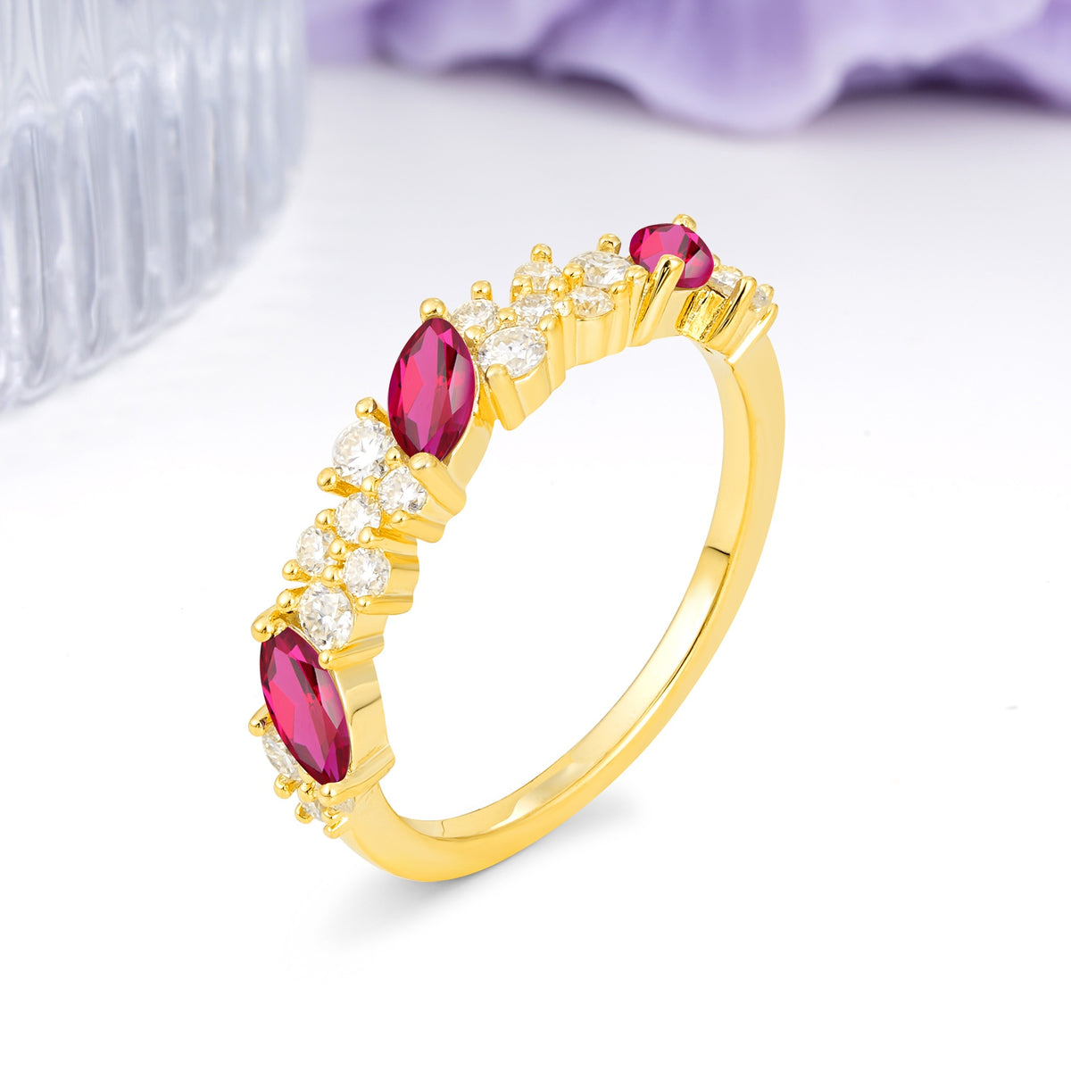 Distinctive And Luxurious 2-Prong Marquise Cut Ruby Wedding Ring - Additional view