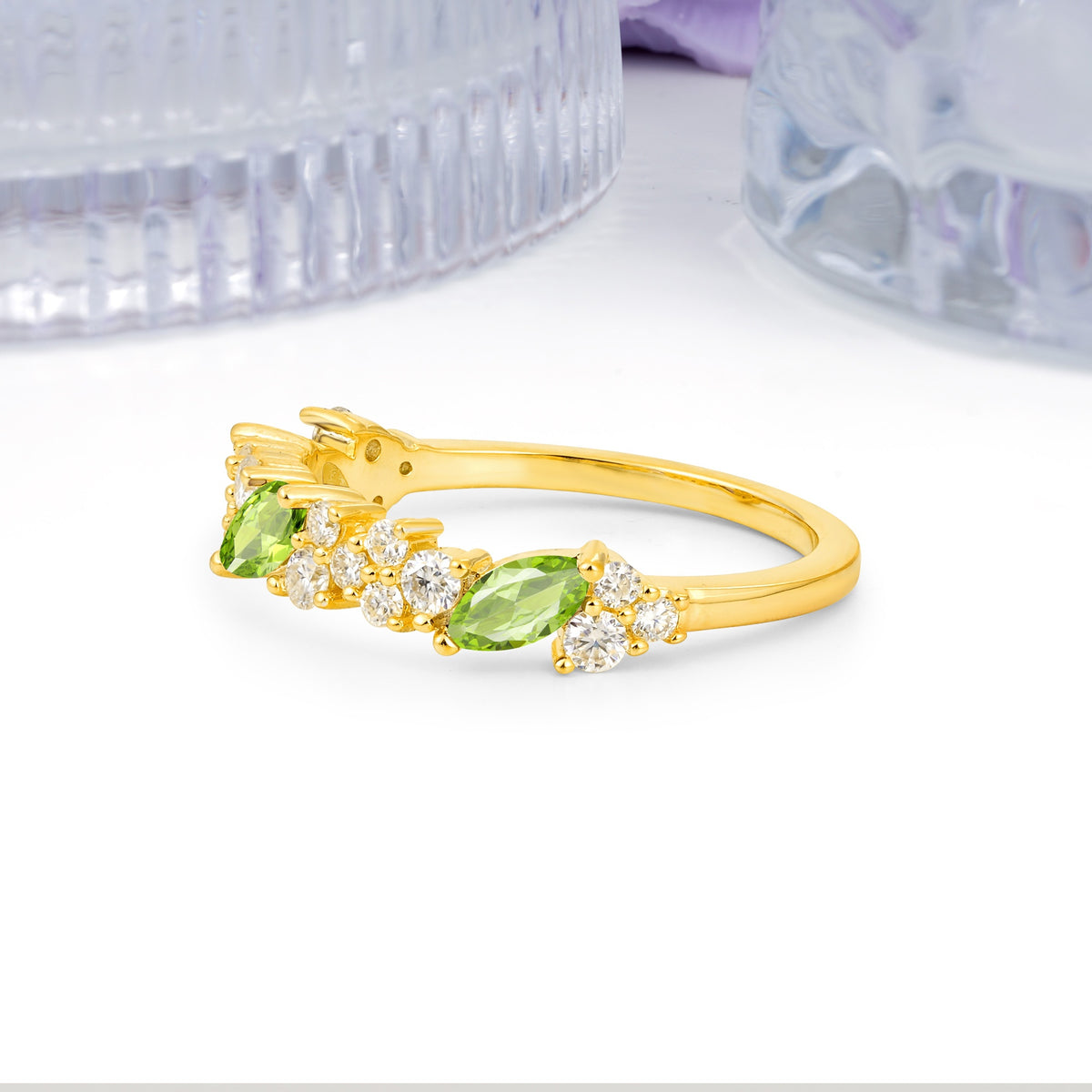 Distinctive And Luxurious 2-Prong Marquise Cut Peridot Wedding Ring - Additional view