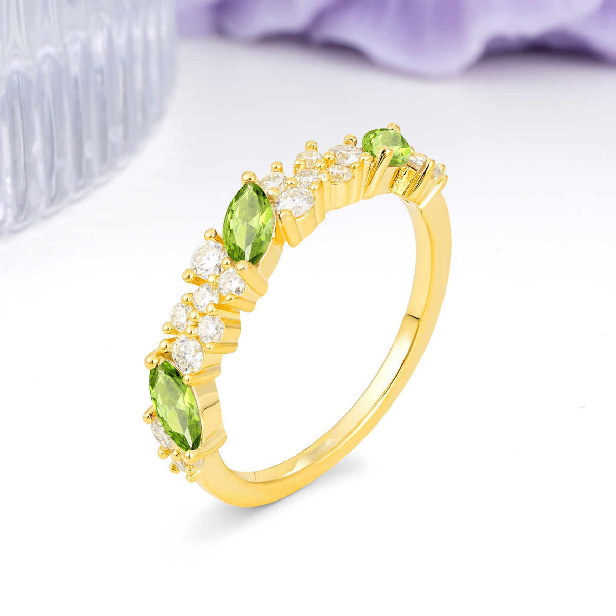 Distinctive And Luxurious 2-Prong Marquise Cut Peridot Wedding Ring - Additional view