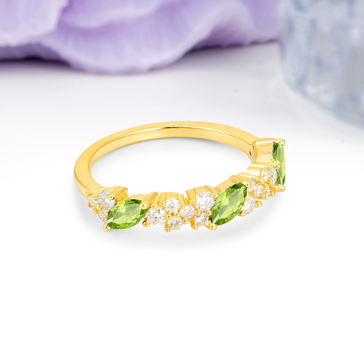 Distinctive And Luxurious 2-Prong Marquise Cut Peridot Wedding Ring - Additional view