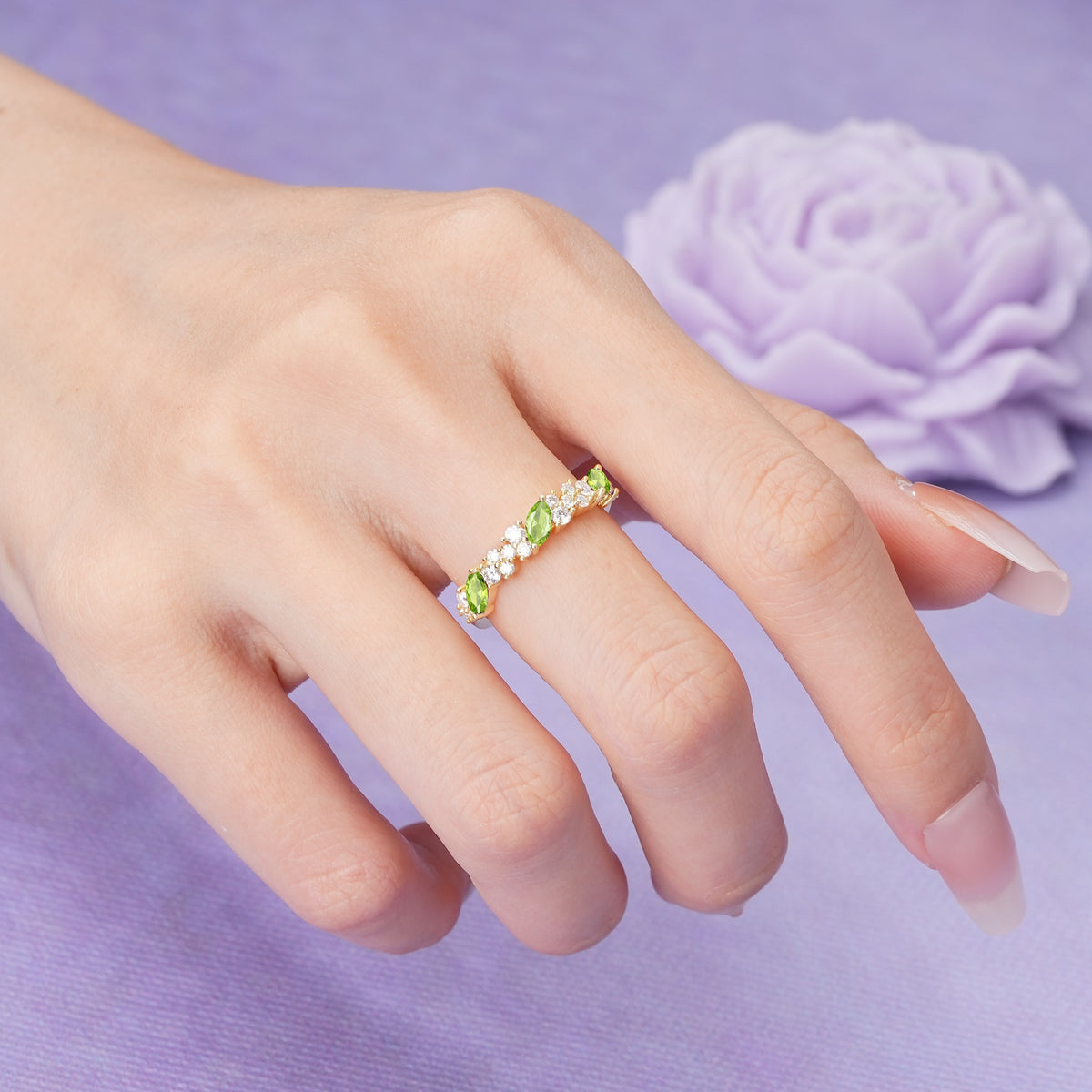 Distinctive And Luxurious 2-Prong Marquise Cut Peridot Wedding Ring - Additional view