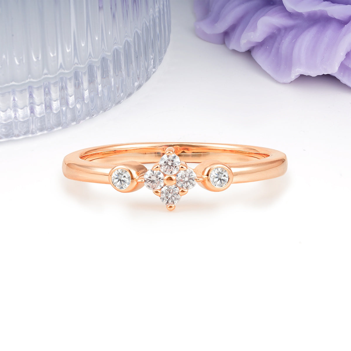 Unique and Minimalist 4-Prong Round Cut Moissanite Engagement Ring - Additional view