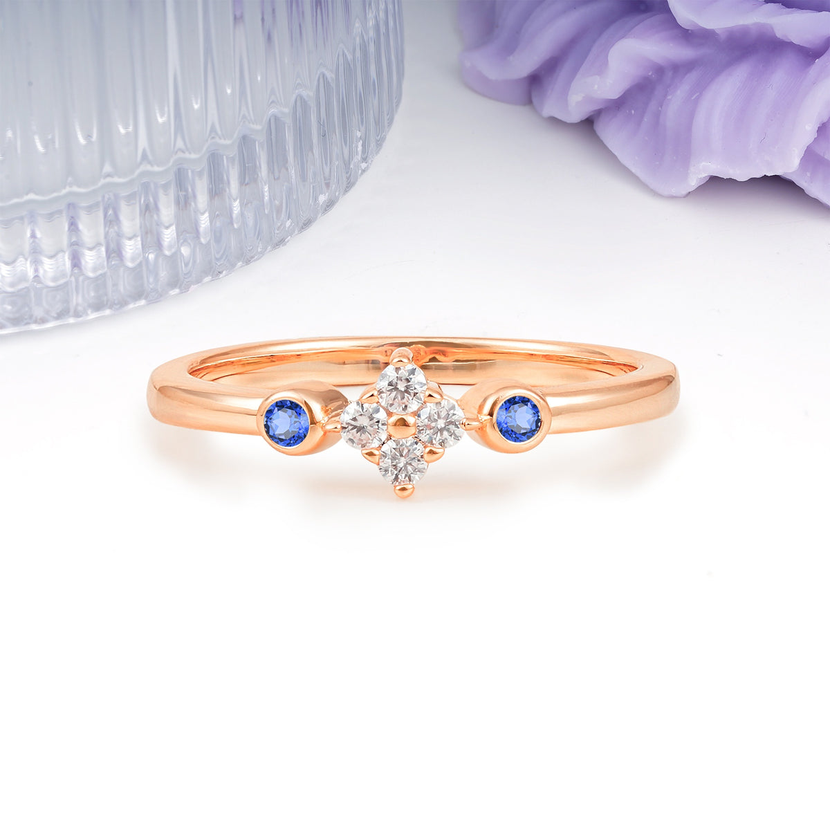 Unique and Minimalist 4-Prong Round Cut Sapphire Engagement Ring - Additional view