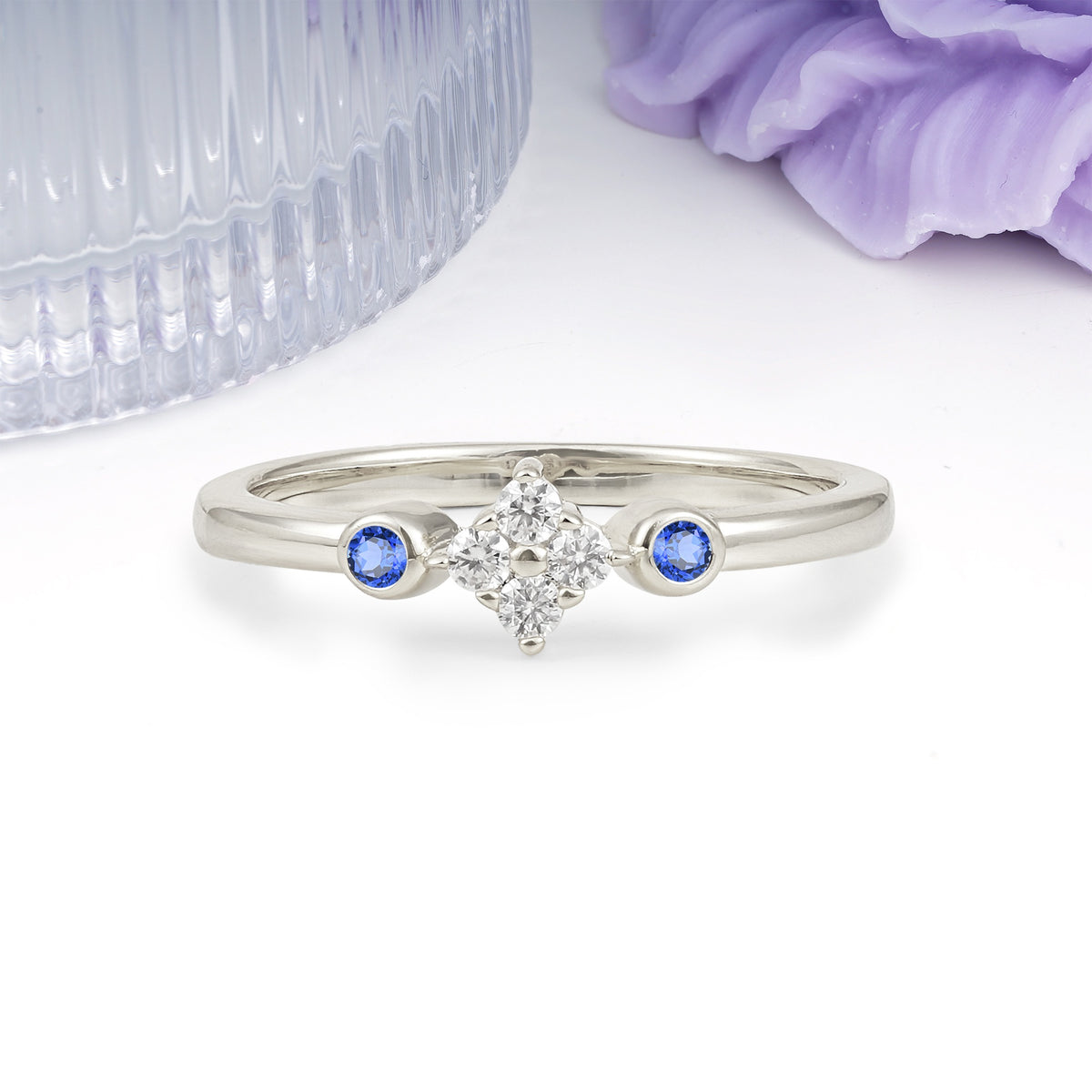 Unique and Minimalist 4-Prong Round Cut Sapphire Engagement Ring - Additional view