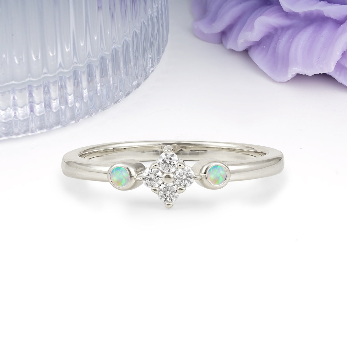 Unique and Minimalist 4-Prong Round Cut Fire Opal Engagement Ring - Additional view