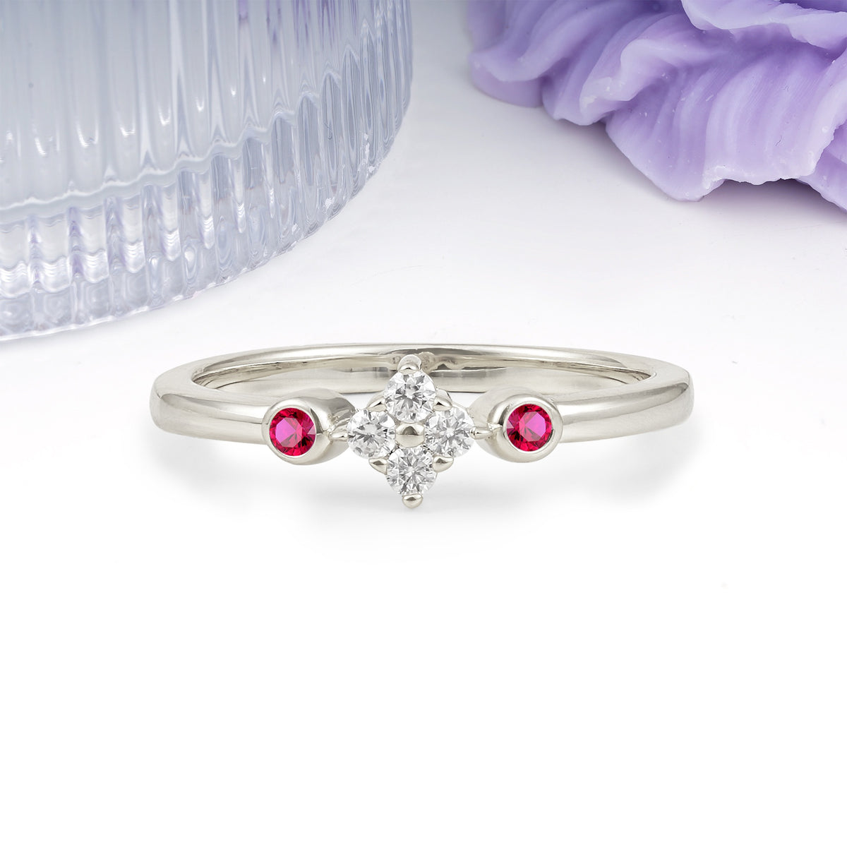 Unique and Minimalist 4-Prong Round Cut Ruby Engagement Ring - Additional view