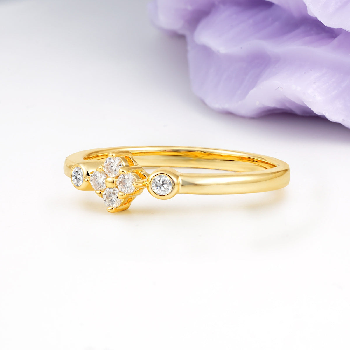 Unique and Minimalist 4-Prong Round Cut Moissanite Engagement Ring - Additional view
