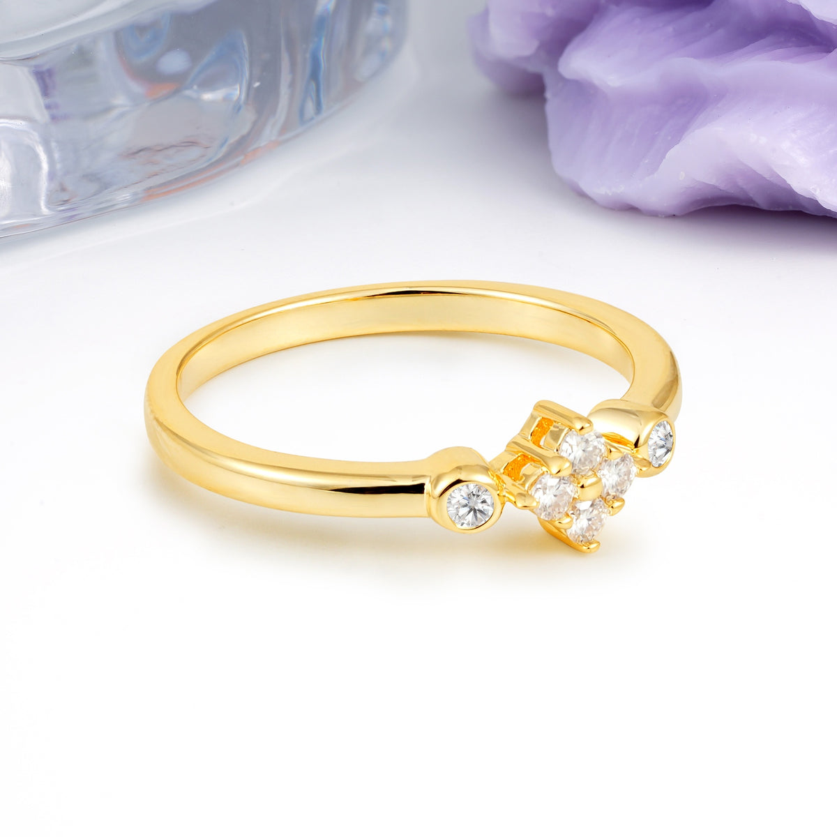 Unique and Minimalist 4-Prong Round Cut Moissanite Engagement Ring - Additional view