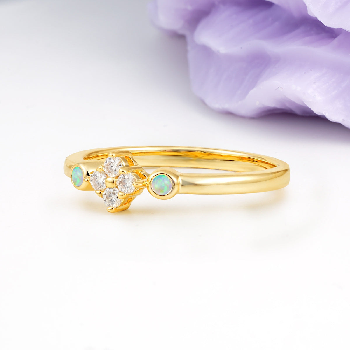 Unique and Minimalist 4-Prong Round Cut Fire Opal Engagement Ring - Additional view