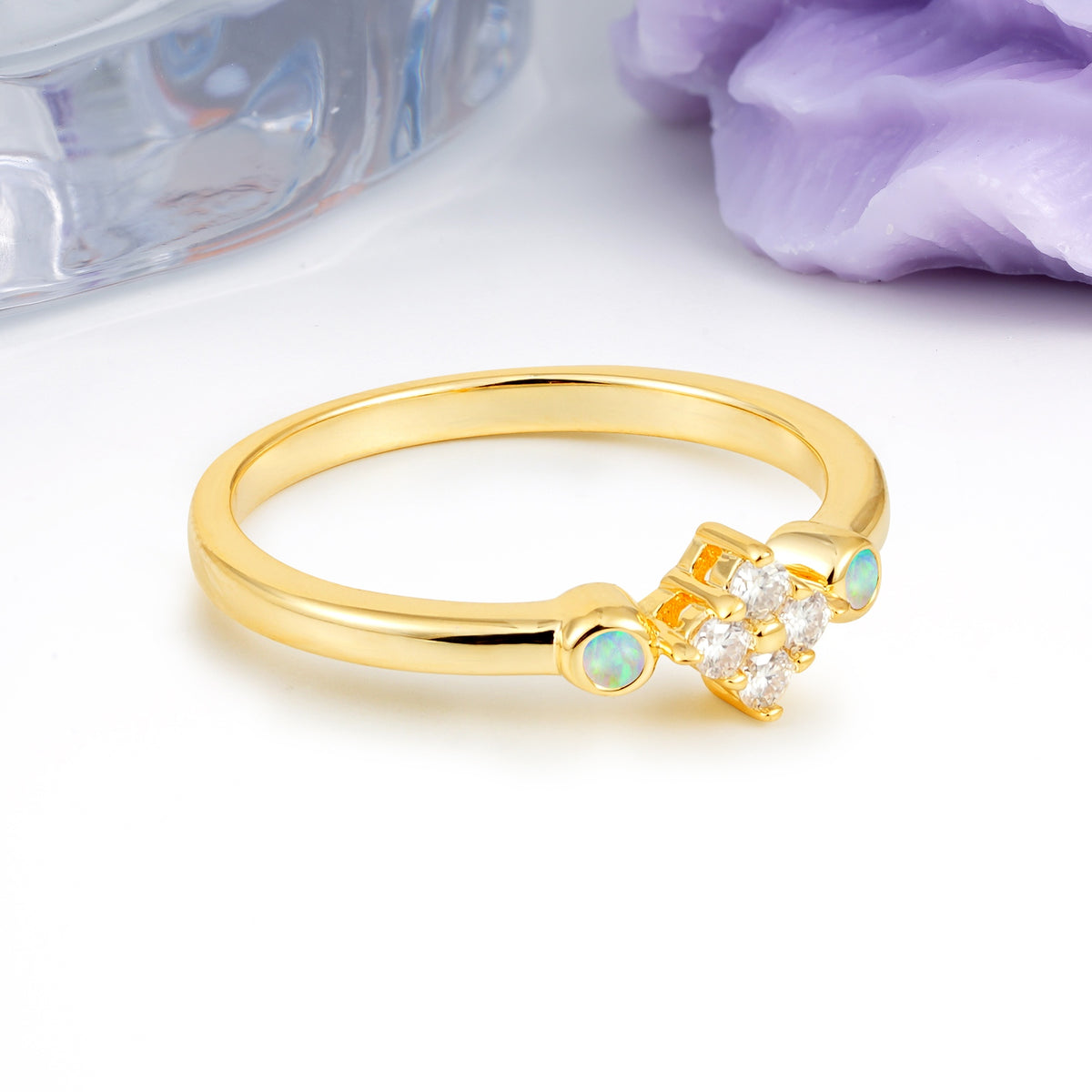 Unique and Minimalist 4-Prong Round Cut Fire Opal Engagement Ring - Additional view