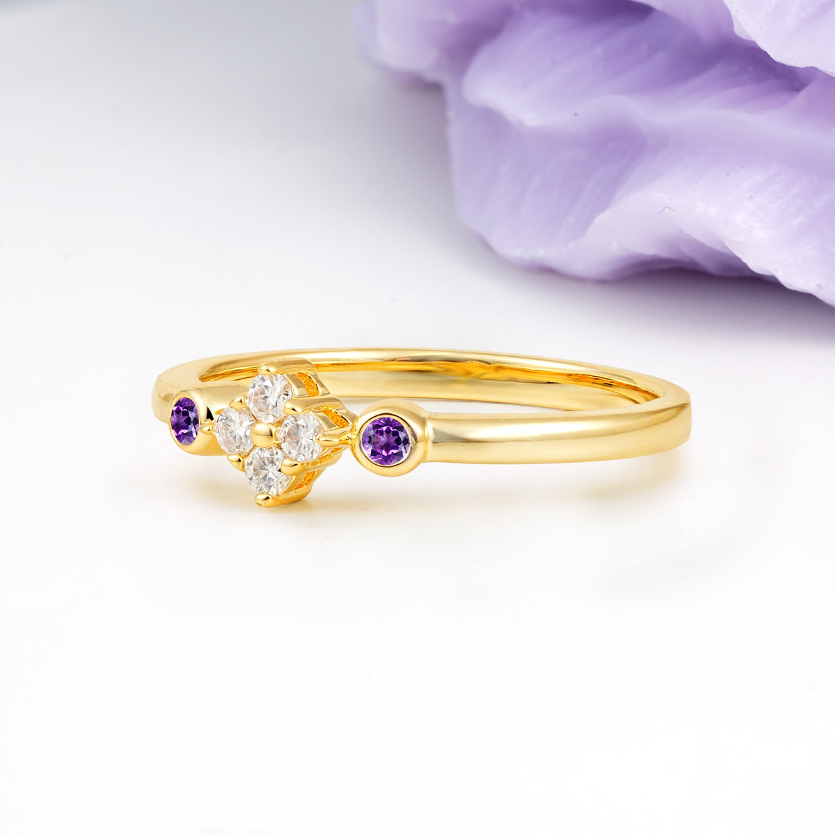 Unique and Minimalist 4-Prong Round Cut Amethyst Engagement Ring - Additional view