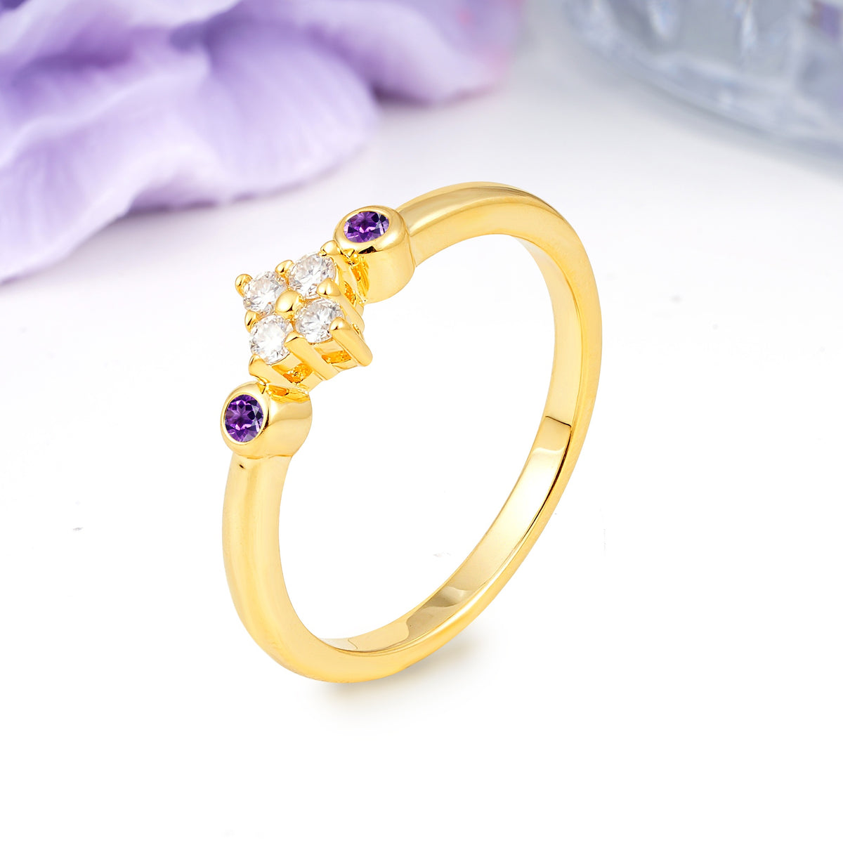 Unique and Minimalist 4-Prong Round Cut Amethyst Engagement Ring - Additional view