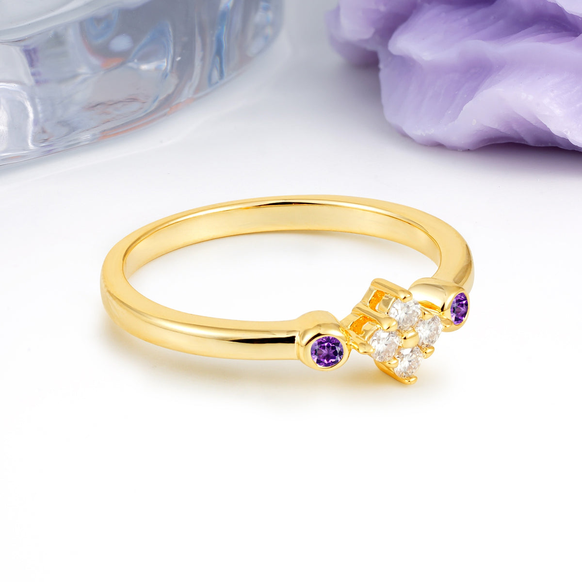 Unique and Minimalist 4-Prong Round Cut Amethyst Engagement Ring - Additional view