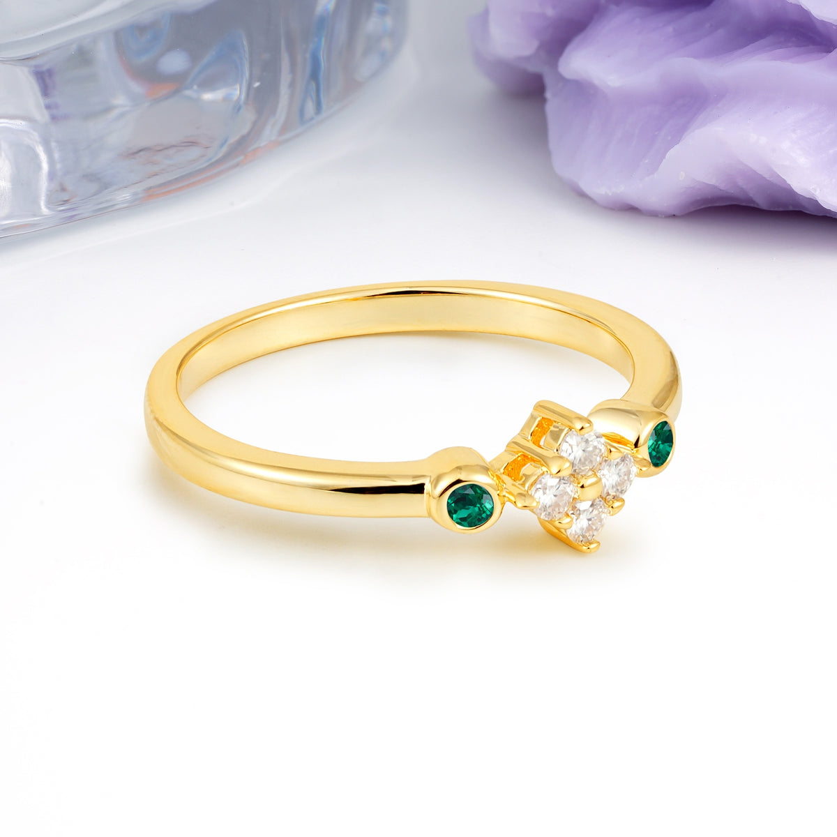 Unique and Minimalist 4-Prong Round Cut Emerald Engagement Ring - Additional view