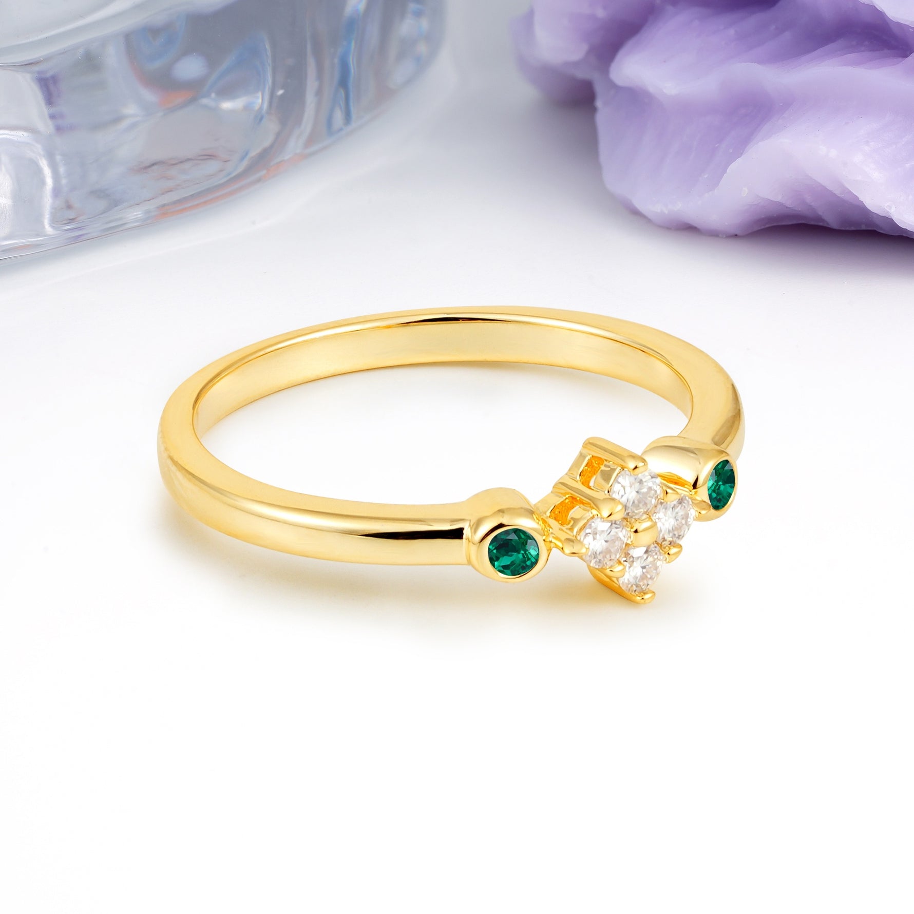 Unique and Minimalist 4-Prong Round Cut Emerald Engagement Ring - Additional view