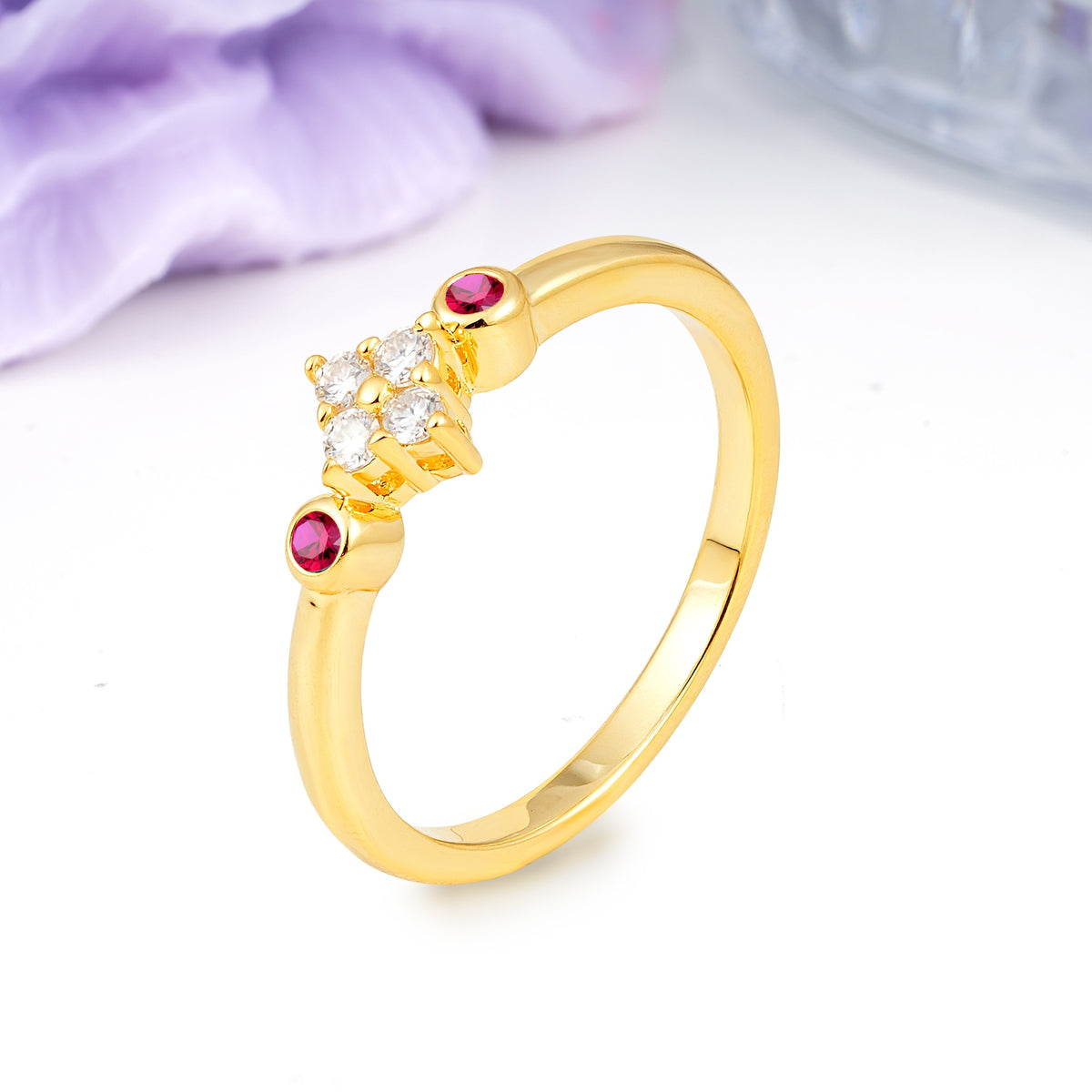 Unique and Minimalist 4-Prong Round Cut Ruby Engagement Ring - Additional view