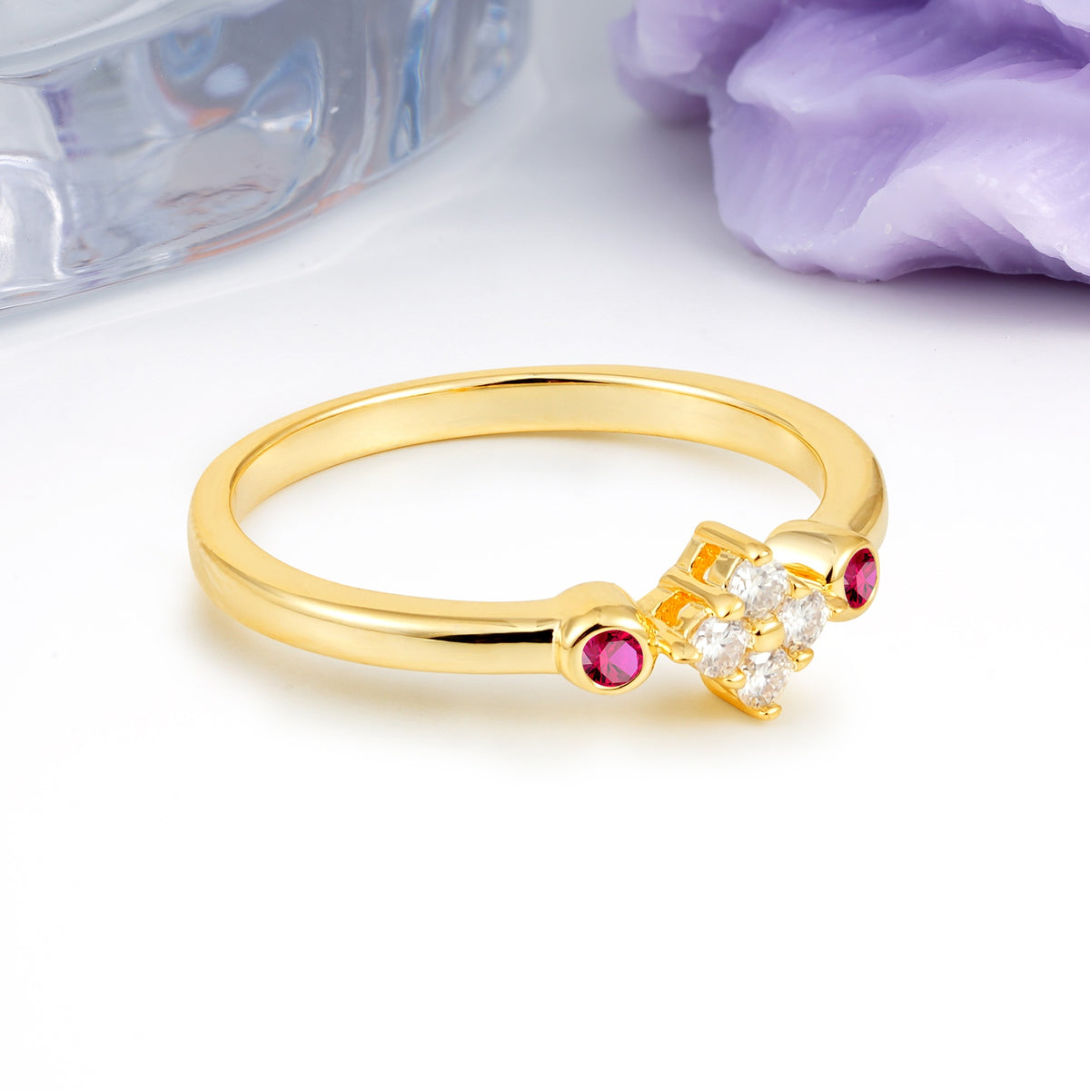 Unique and Minimalist 4-Prong Round Cut Ruby Engagement Ring - Additional view
