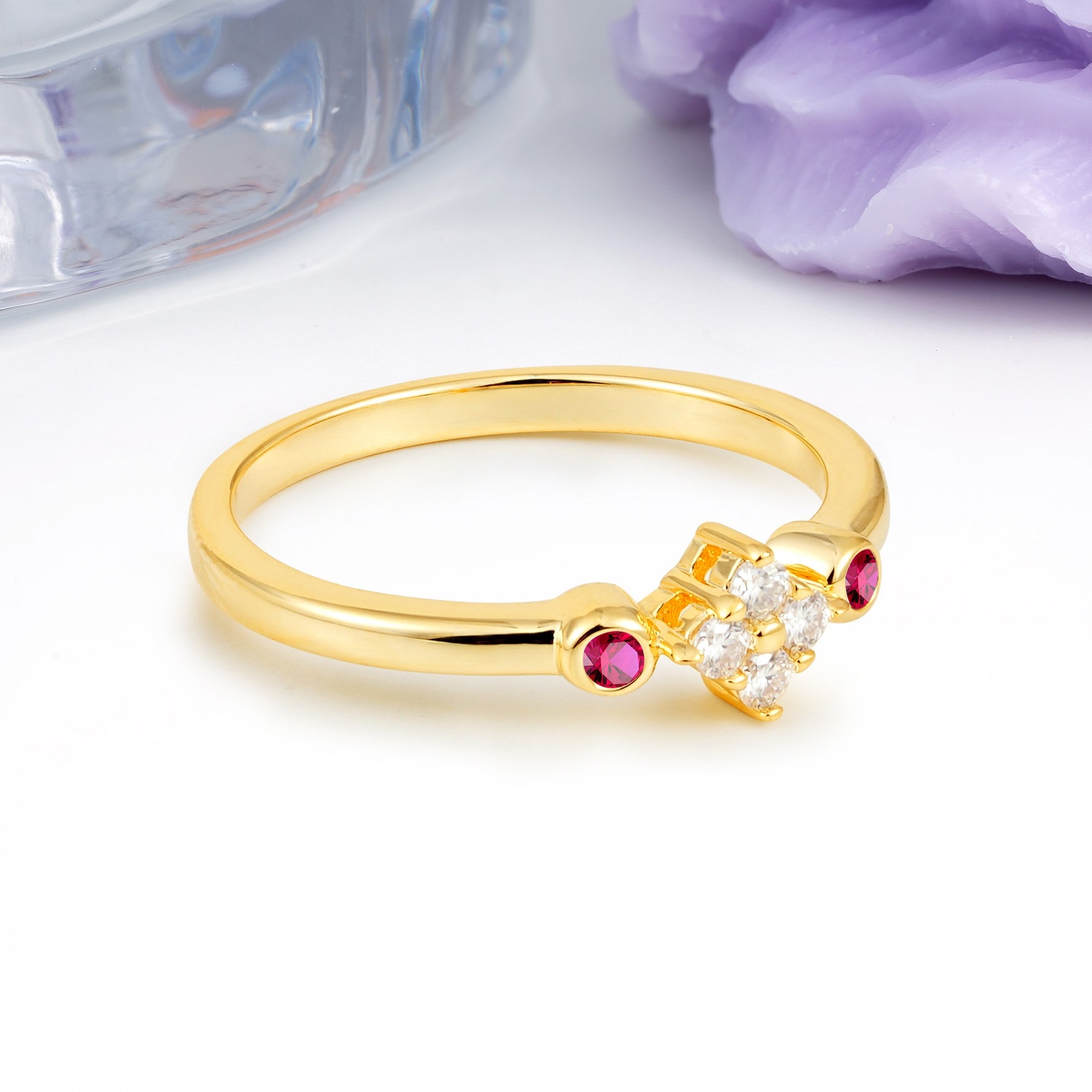 Unique and Minimalist 4-Prong Round Cut Ruby Engagement Ring - Additional view