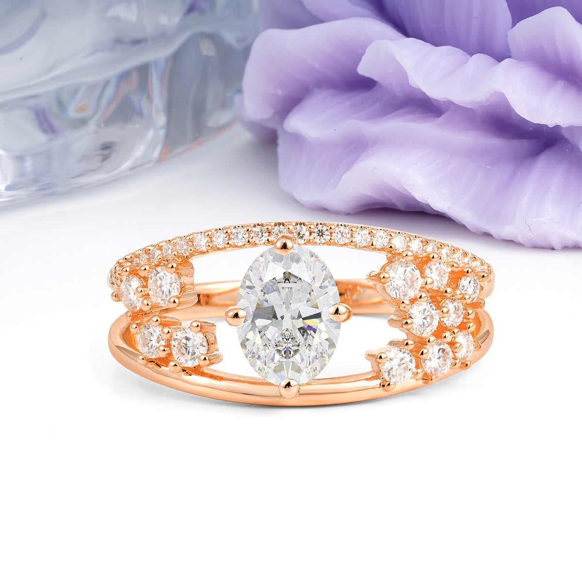 Unique Openwork, Luxurious 4-Prong, Oval Cut Moissanite Engagement Ring - Additional view