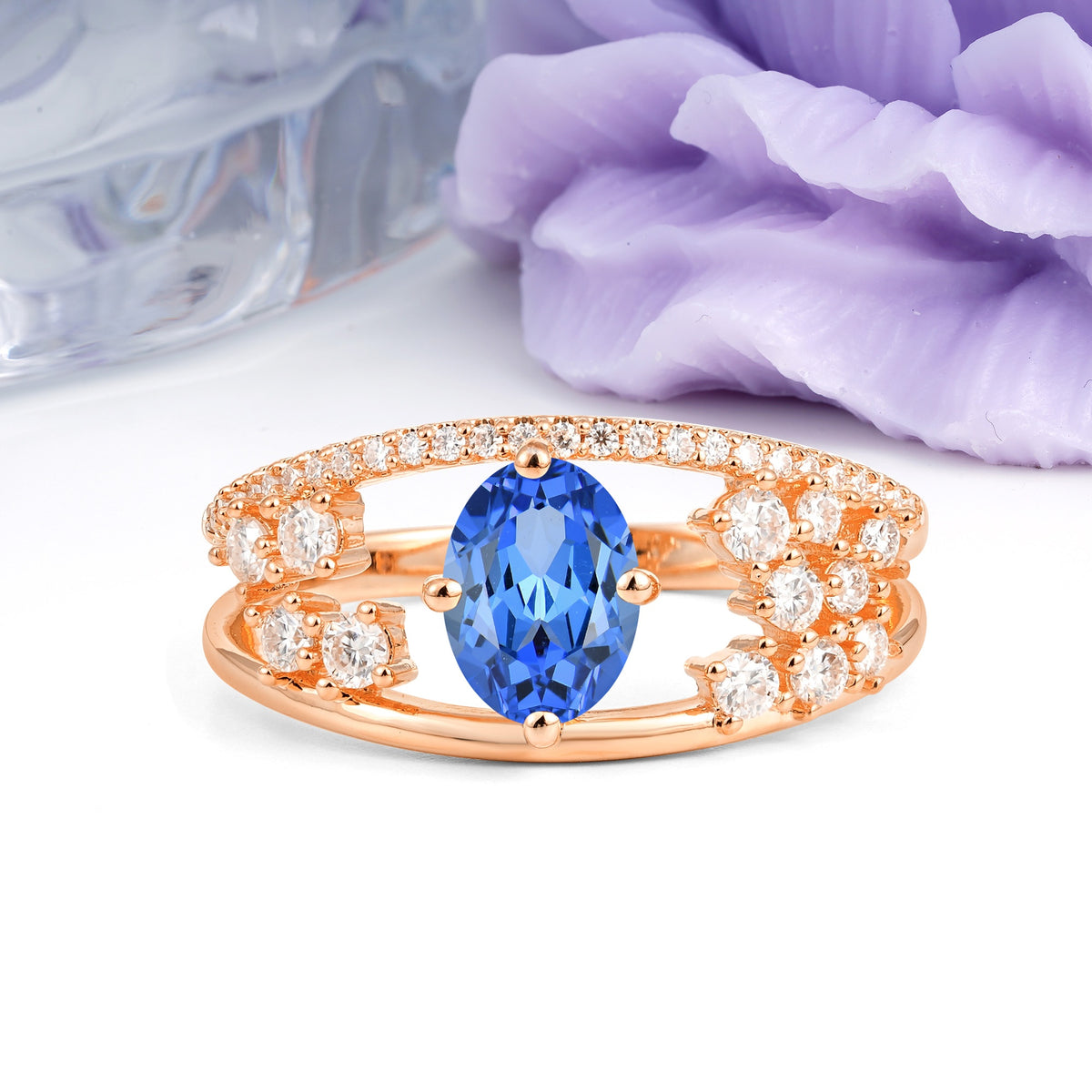 Unique Openwork, Luxurious 4-Prong, Oval Cut Sapphire Engagement Ring - Additional view