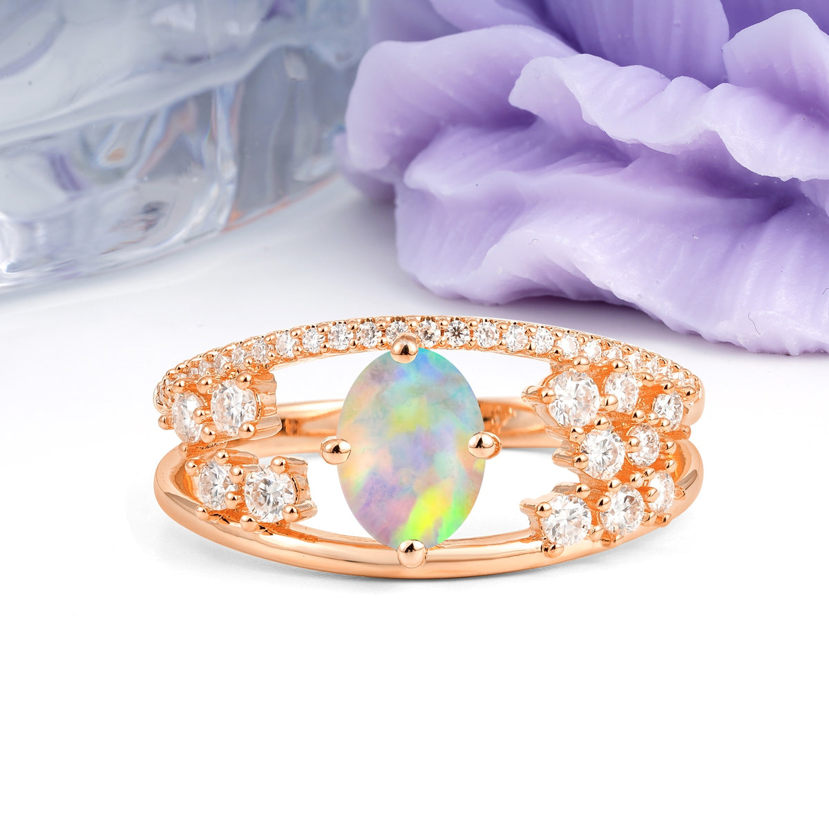 Unique Openwork, Luxurious 4-Prong, Oval Cut Fire Opal Engagement Ring - Additional view