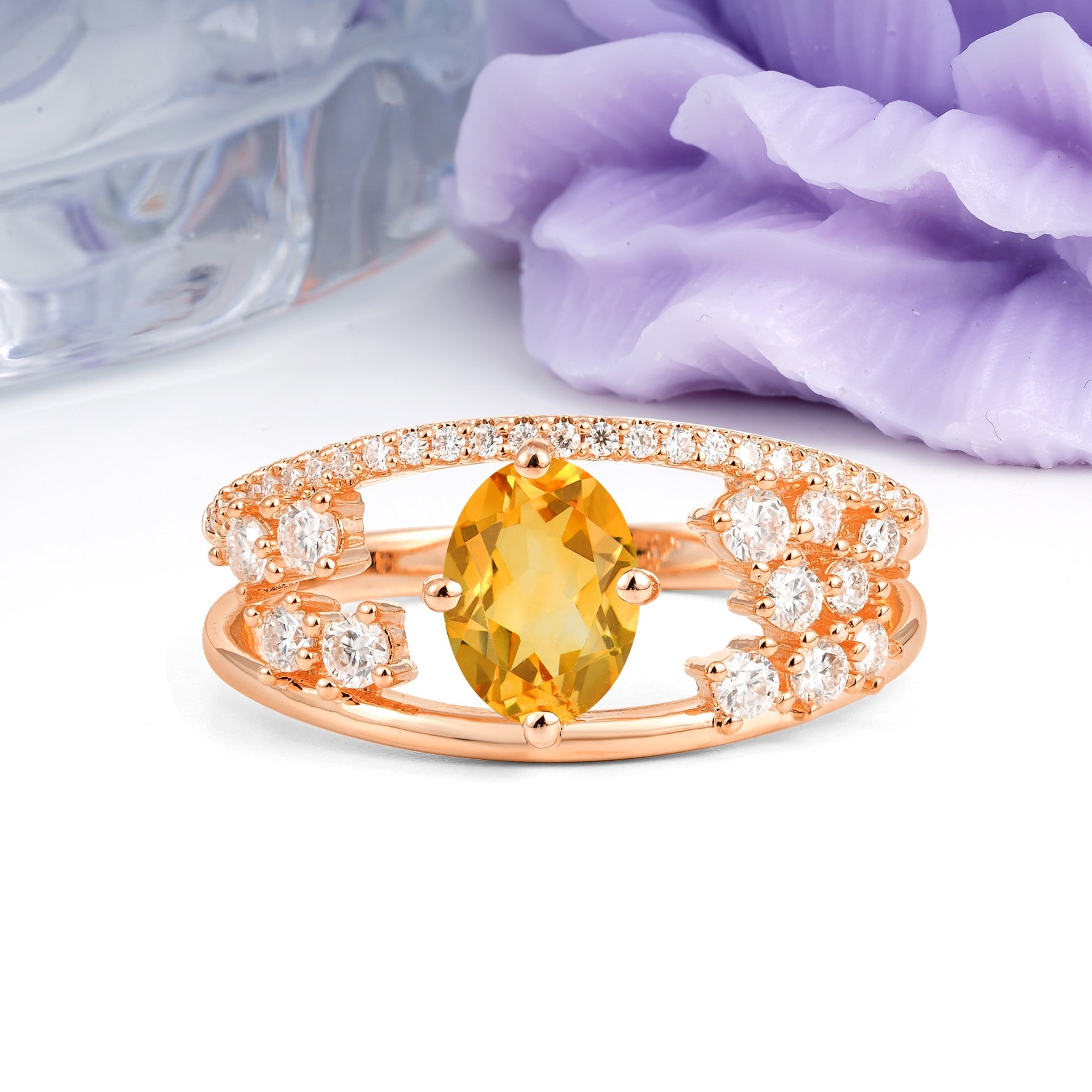 Unique Openwork, Luxurious 4-Prong, Oval Cut Citrine Engagement Ring - Additional view