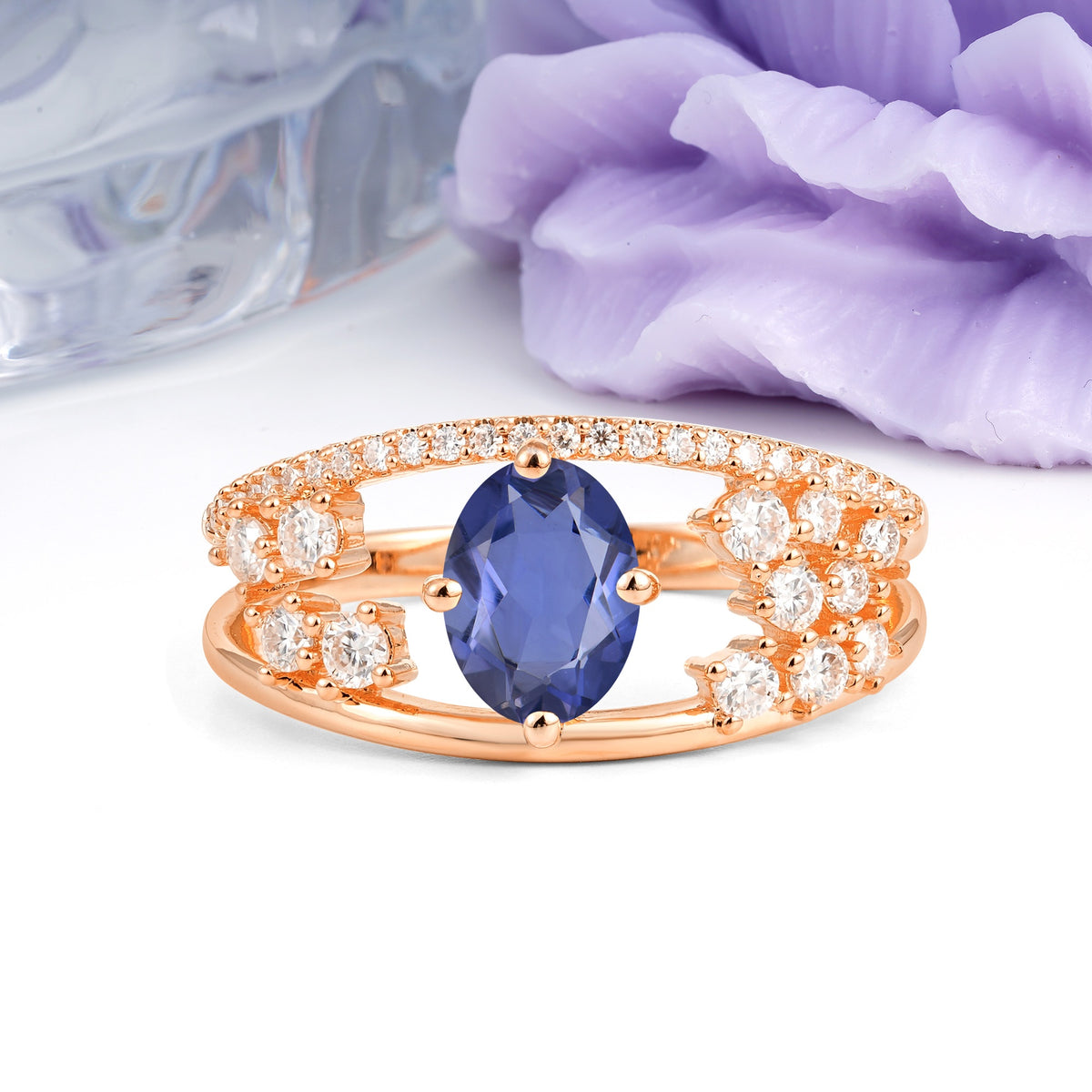 Unique Openwork, Luxurious 4-Prong, Oval Cut Tanzanite Engagement Ring - Additional view
