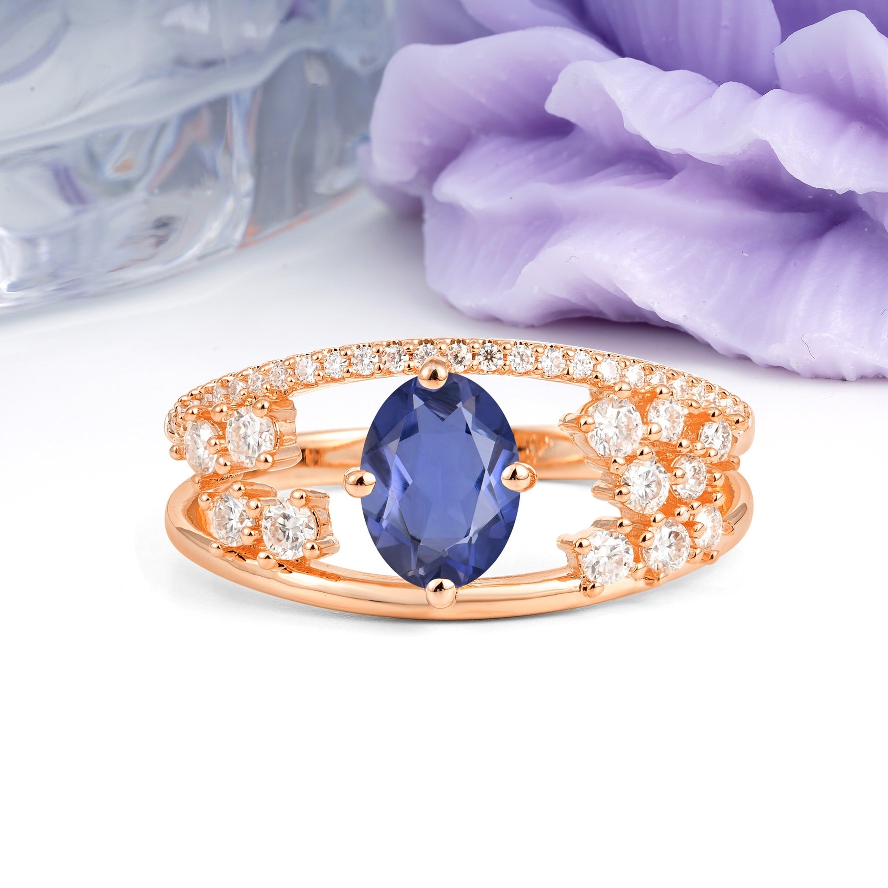 Unique Openwork, Luxurious 4-Prong, Oval Cut Tanzanite Engagement Ring - Additional view