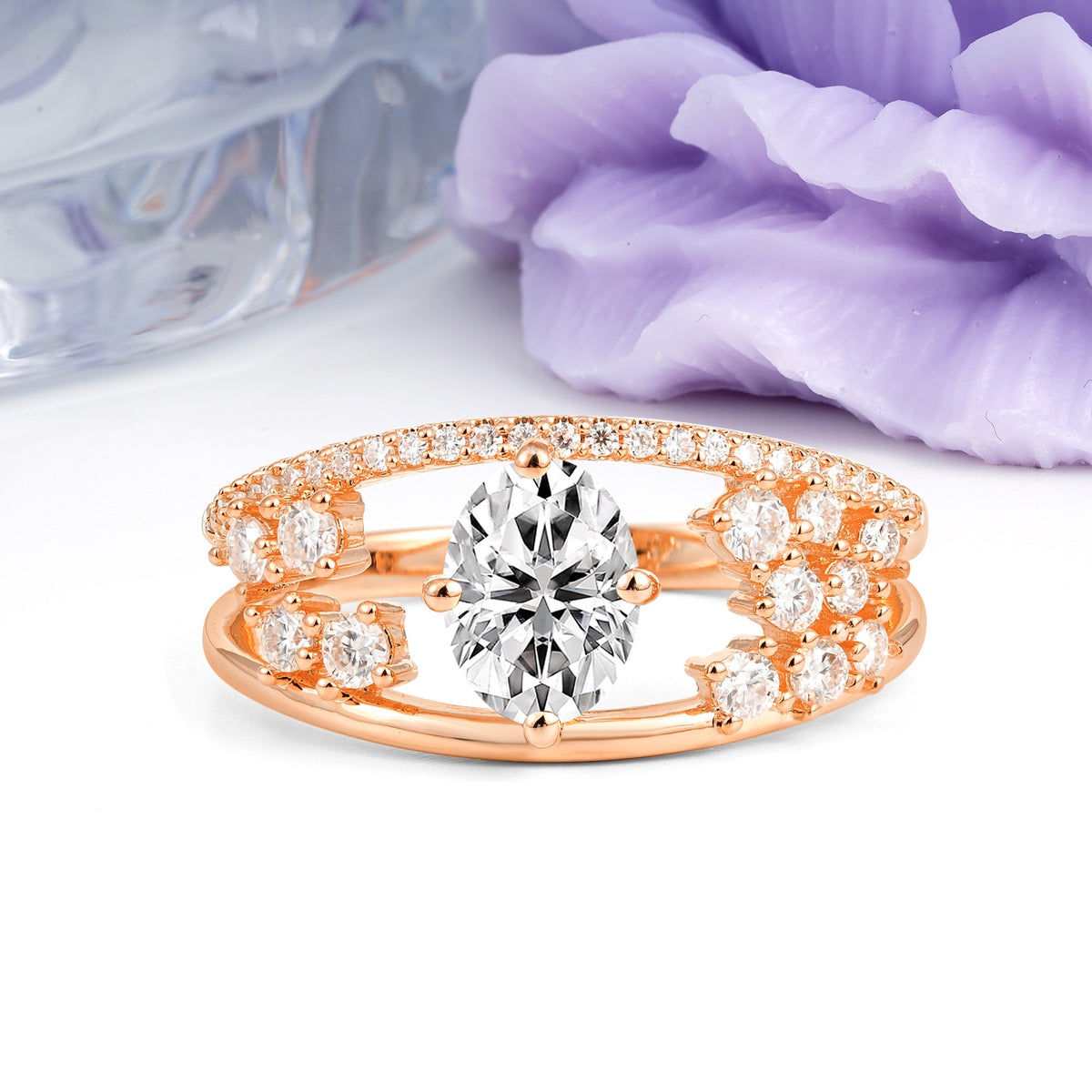 Unique Openwork, Luxurious 4-Prong, Oval Cut Lab Diamond Engagement Ring - Additional view
