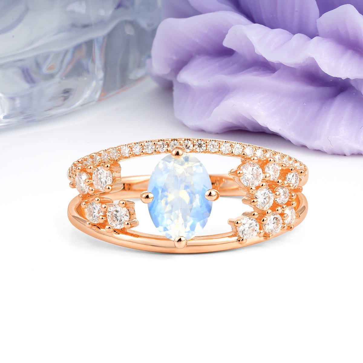 Unique Openwork, Luxurious 4-Prong, Oval Cut Moonstone Engagement Ring - Additional view