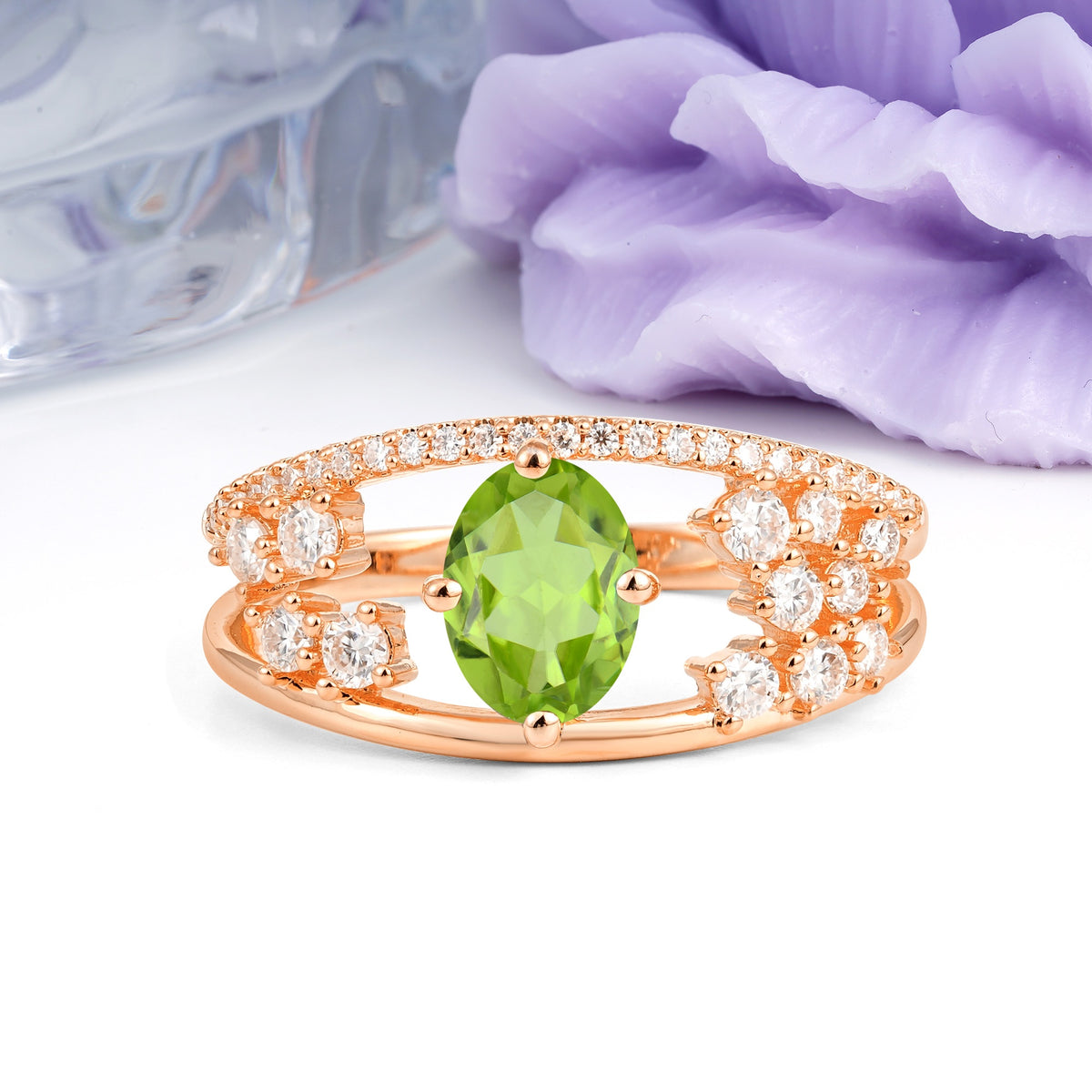 Unique Openwork, Luxurious 4-Prong, Oval Cut Peridot Engagement Ring - Additional view