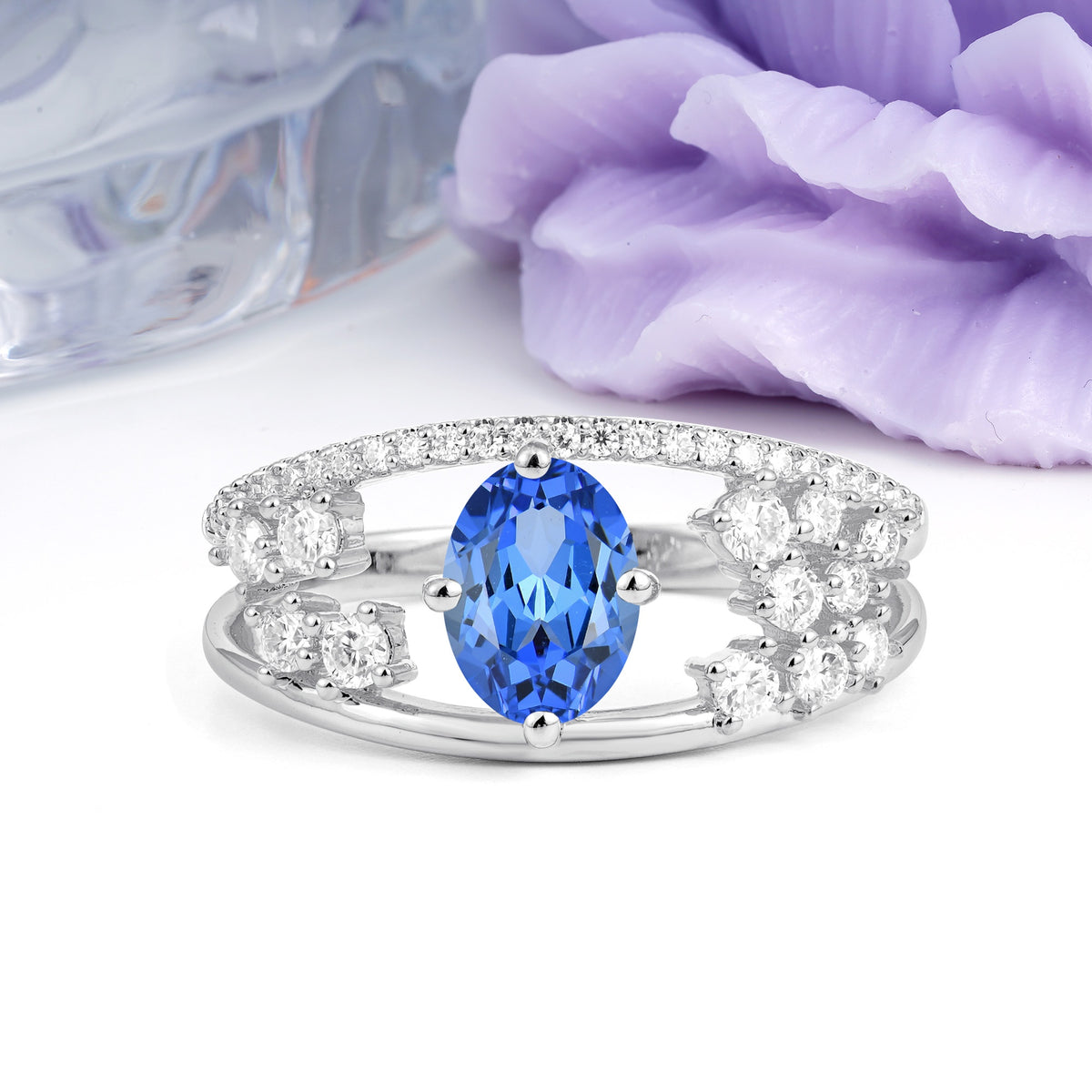 Unique Openwork, Luxurious 4-Prong, Oval Cut Sapphire Engagement Ring - Additional view